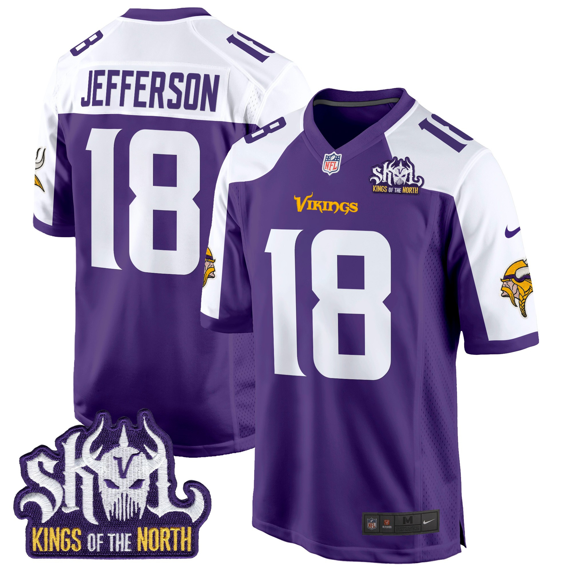 Men's Justin Jefferson Minnesota Vikings King Of The North Patch Game Purple Alternate Jersey - All Stitched