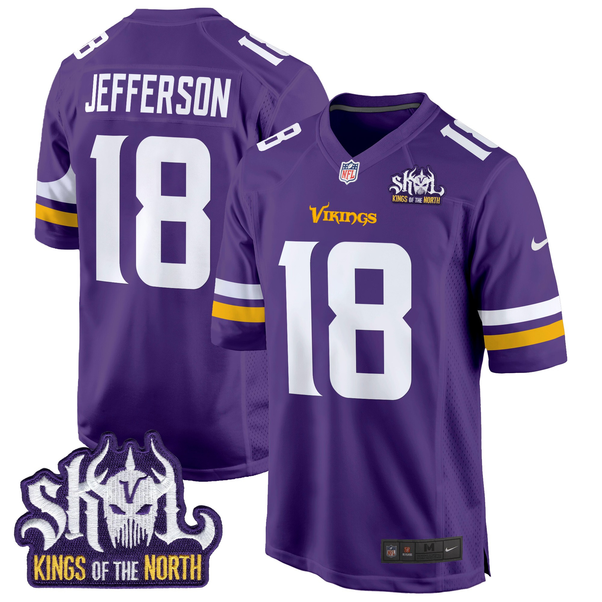Men's Justin Jefferson Minnesota Vikings King Of The North Patch Game Purple Jersey - All Stitched
