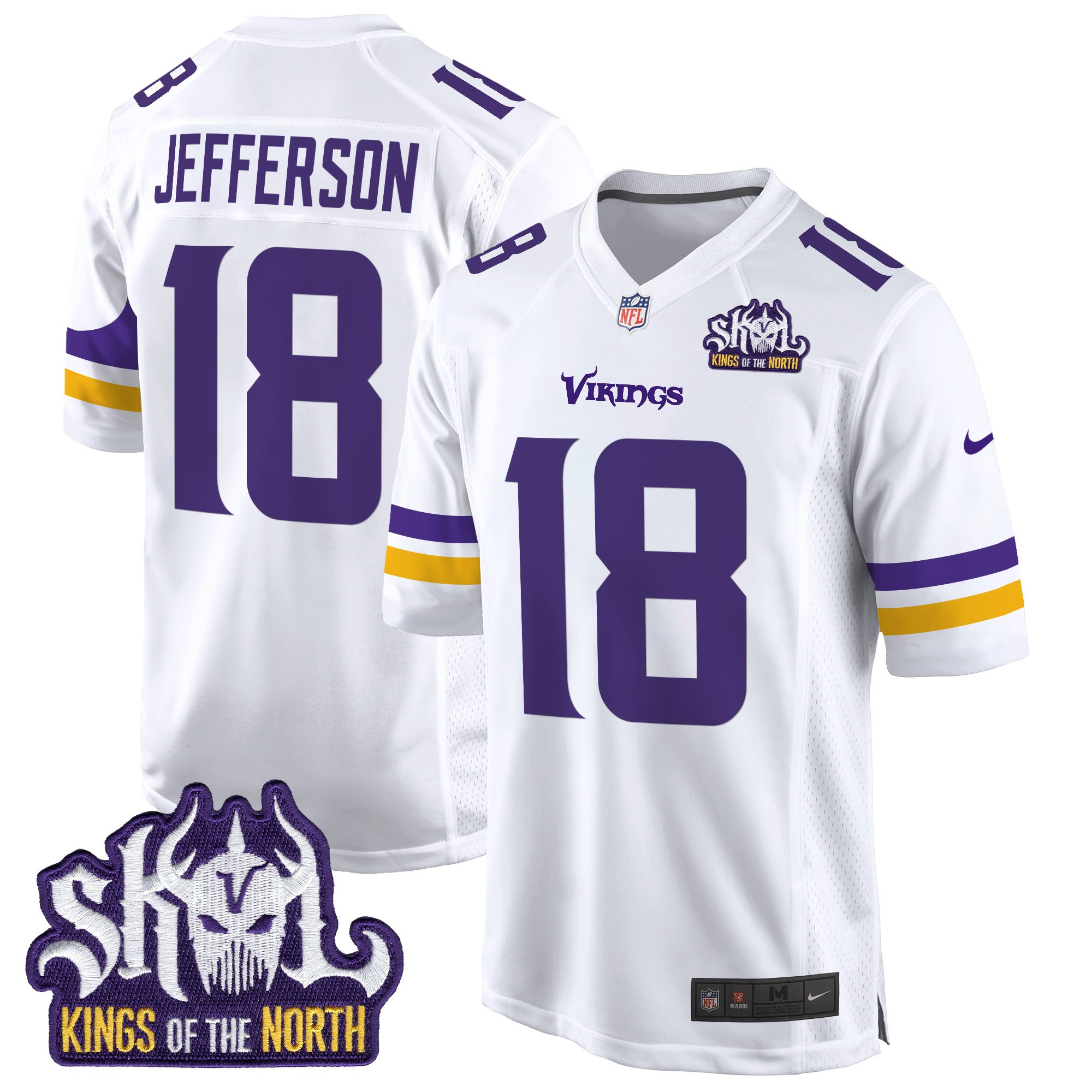 Men's Justin Jefferson Minnesota Vikings King Of The North Patch Game White Jersey - All Stitched