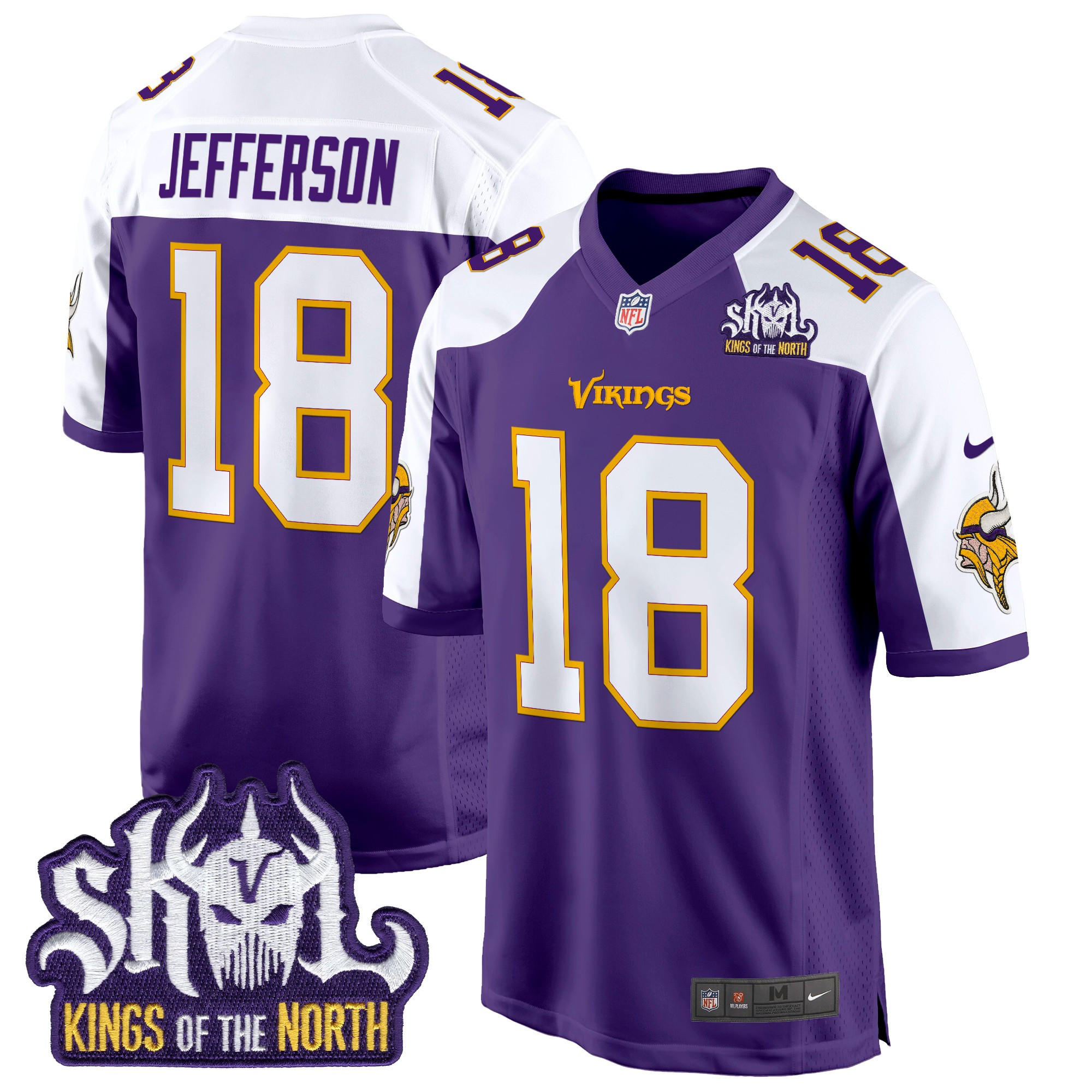 Men's Justin Jefferson Minnesota Vikings King Of The North Patch Throwback Game Purple Alternate Jersey - All Stitched