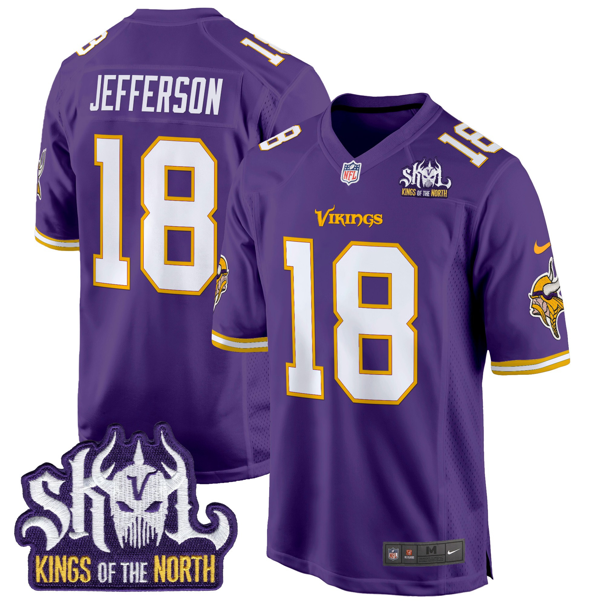 Men's Justin Jefferson Minnesota Vikings King Of The North Patch Throwback Game Purple Jersey - All Stitched