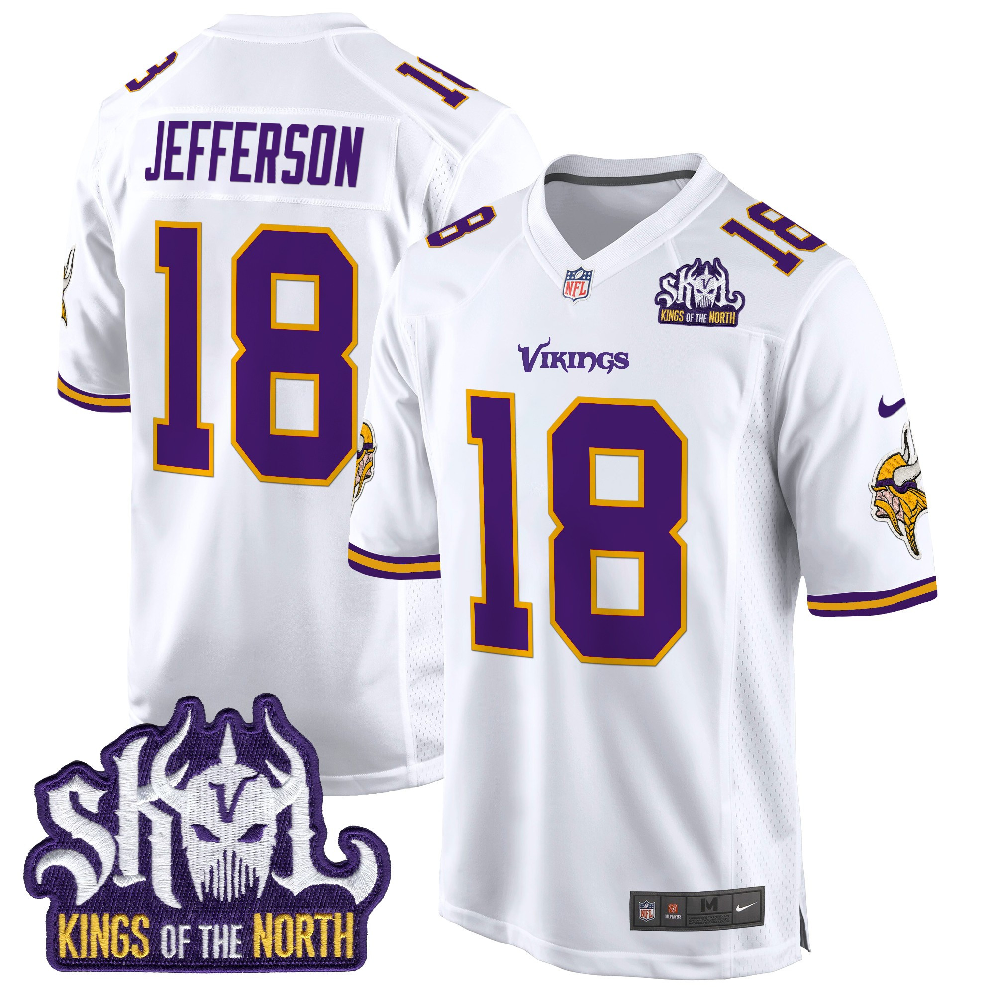 Men's Justin Jefferson Minnesota Vikings King Of The North Patch Throwback Game White Jersey - All Stitched