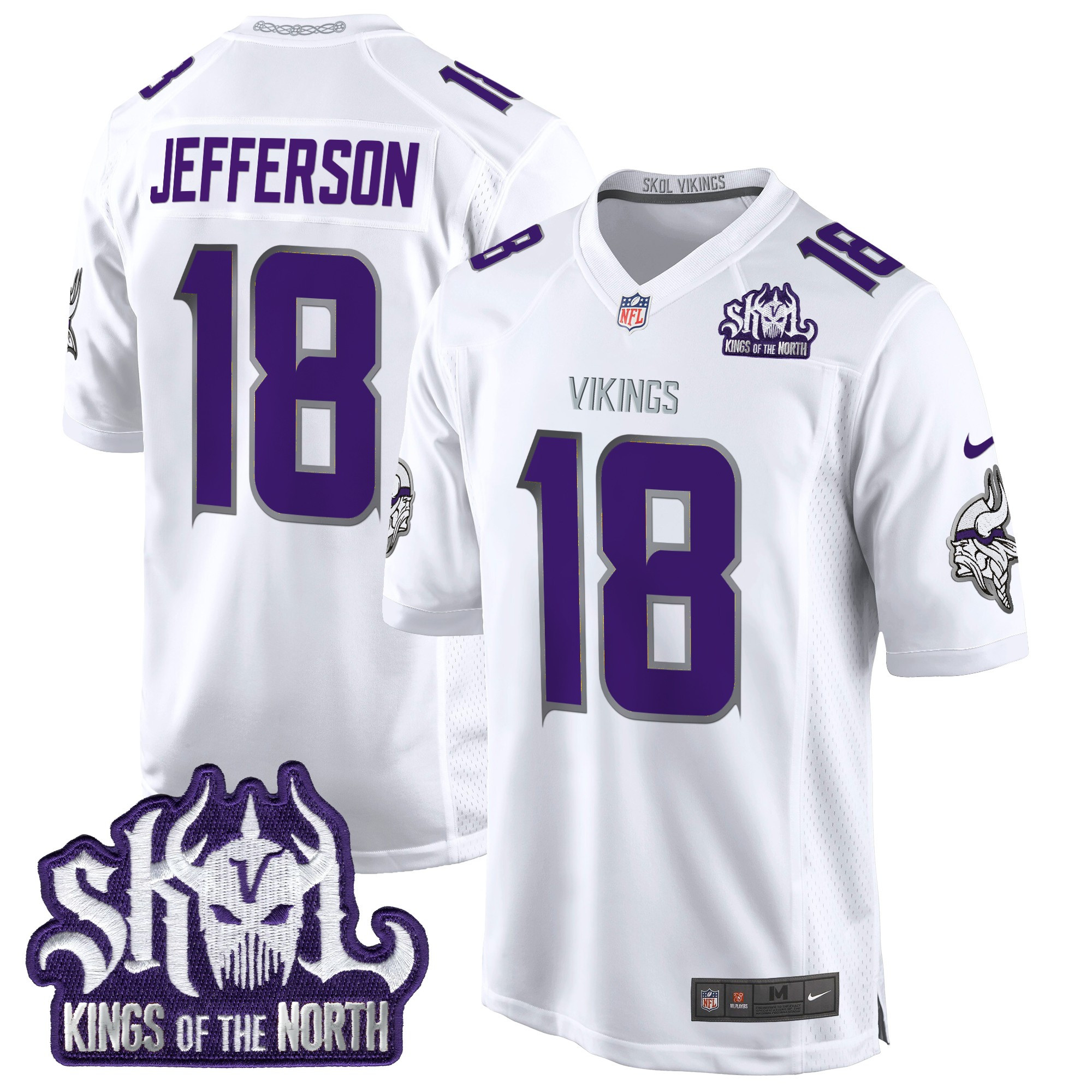 Men's Justin Jefferson Minnesota Vikings King Of The North Patch Throwback Game Winter Warrior Jersey - All Stitched