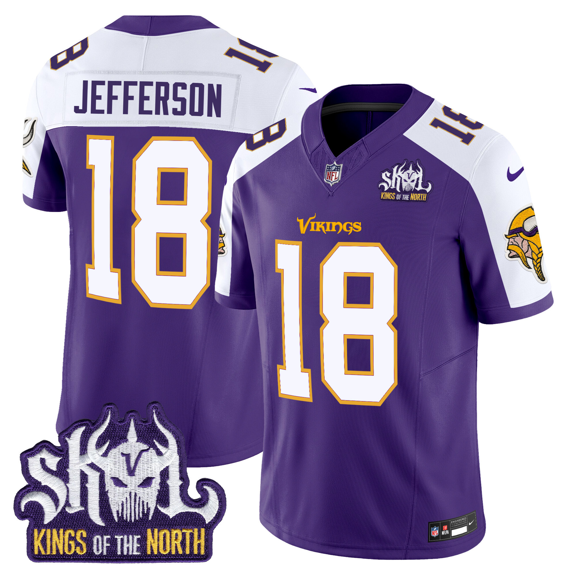 Men's Justin Jefferson Minnesota Vikings King Of The North Patch Throwback Vapor Limited Purple Alternate Jersey - All Stitched