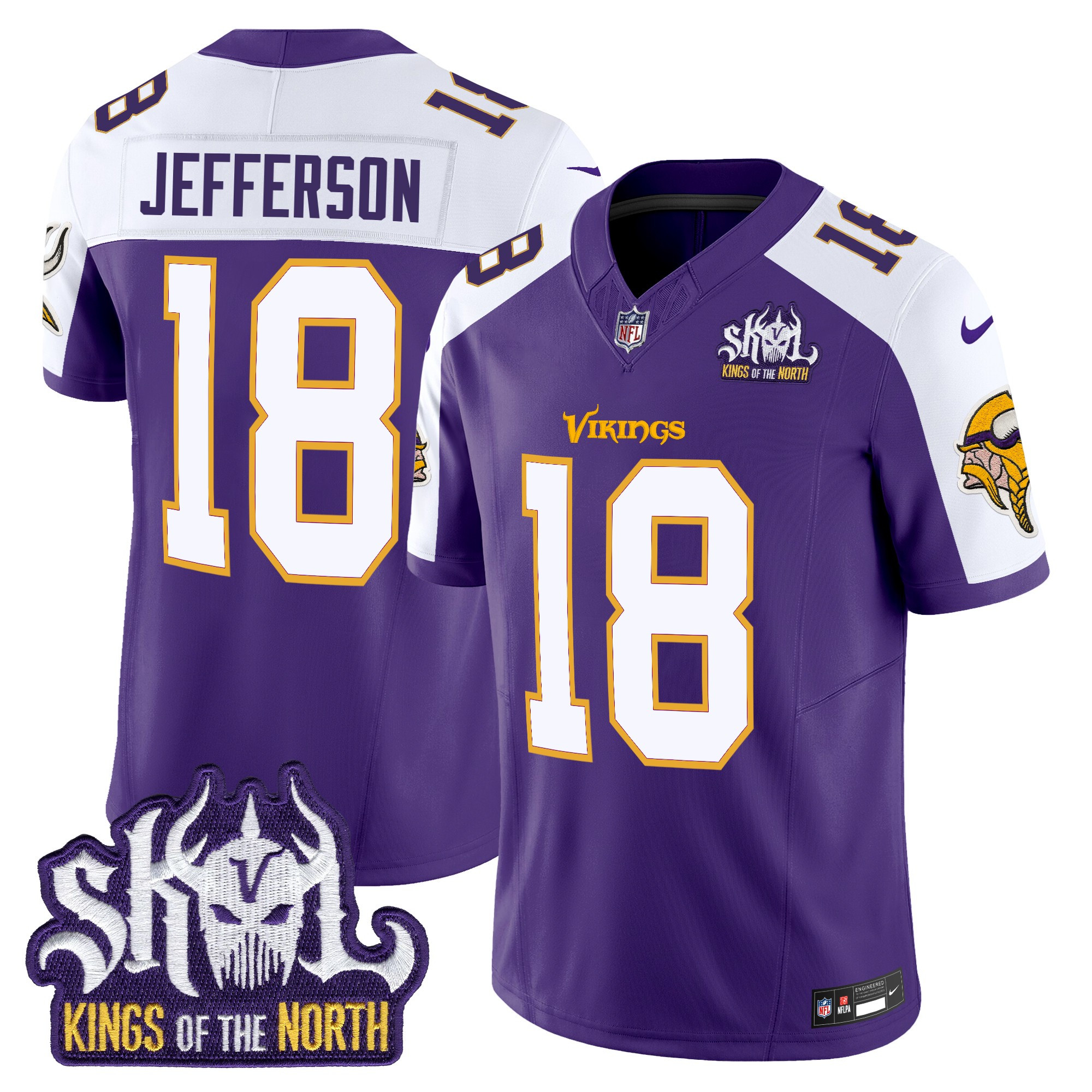 Men's Justin Jefferson Minnesota Vikings King Of The North Patch Throwback Vapor Limited Purple Alternate Jersey - All Stitched