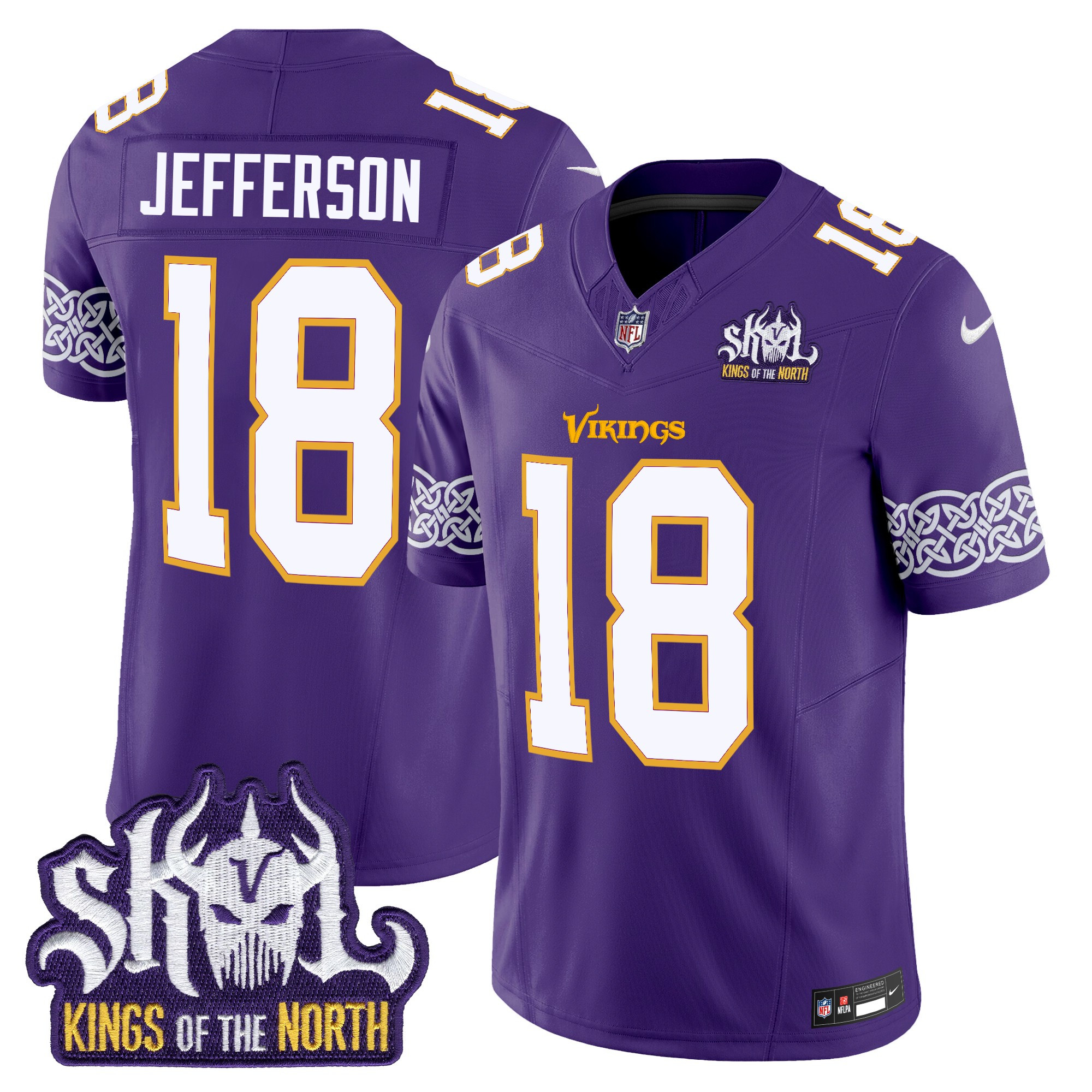 Men's Justin Jefferson Minnesota Vikings King Of The North Patch Throwback Vapor Limited Purple Jersey - All Stitched