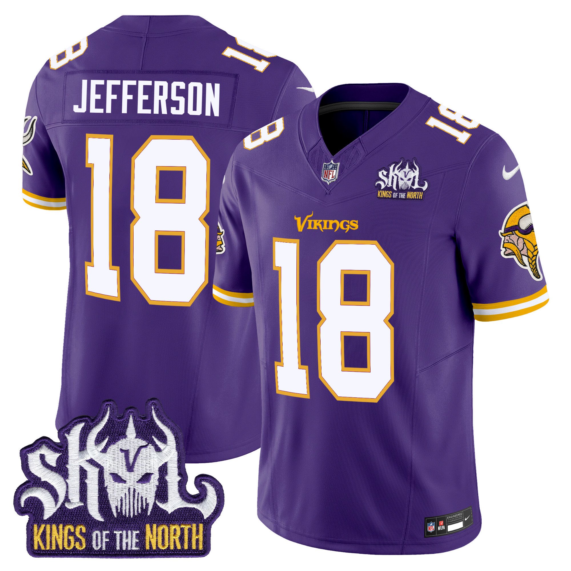 Men's Justin Jefferson Minnesota Vikings King Of The North Patch Throwback Vapor Limited Purple Jersey - All Stitched