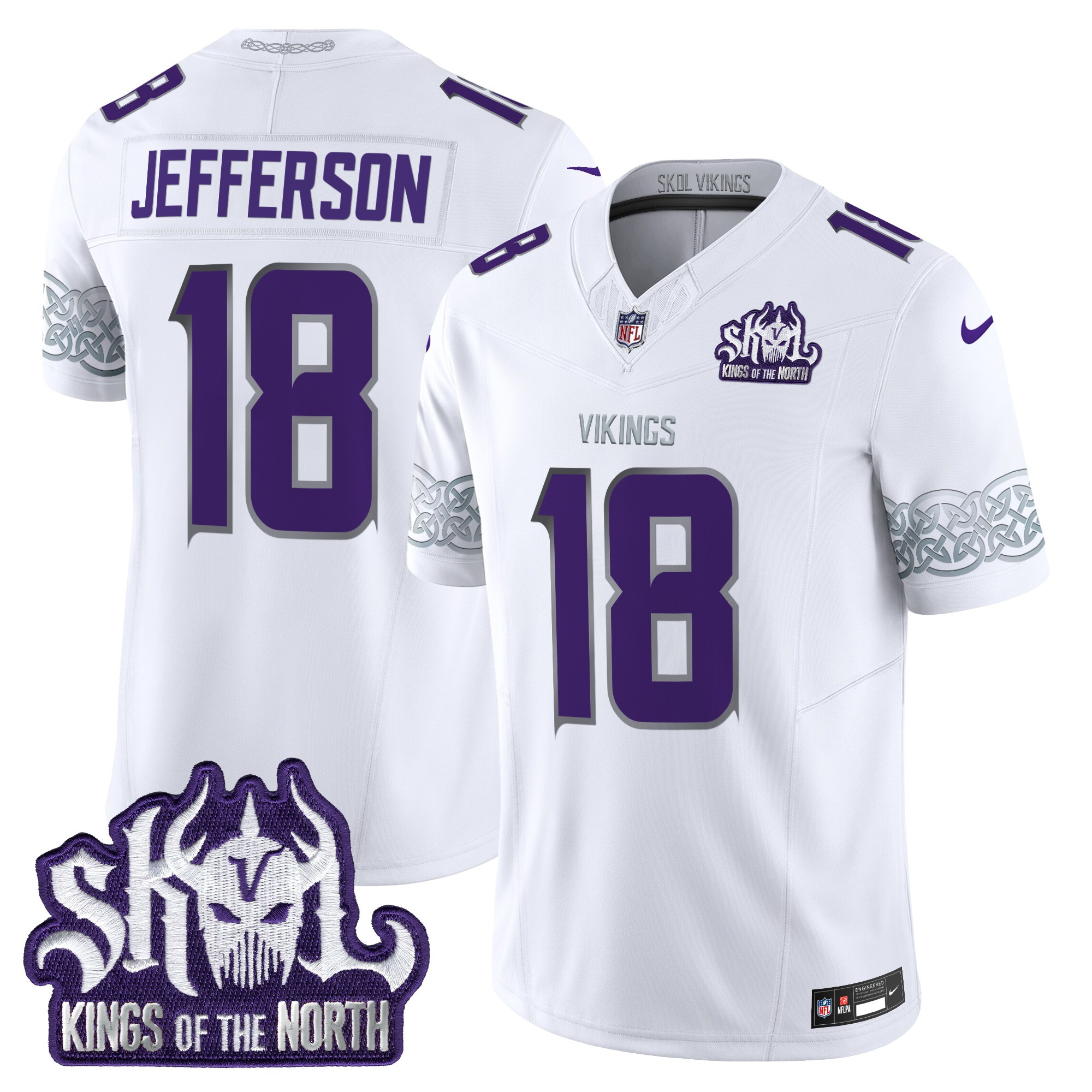 Men's Justin Jefferson Minnesota Vikings King Of The North Patch Throwback Vapor Limited Winter Warrior Jersey - All Stitched