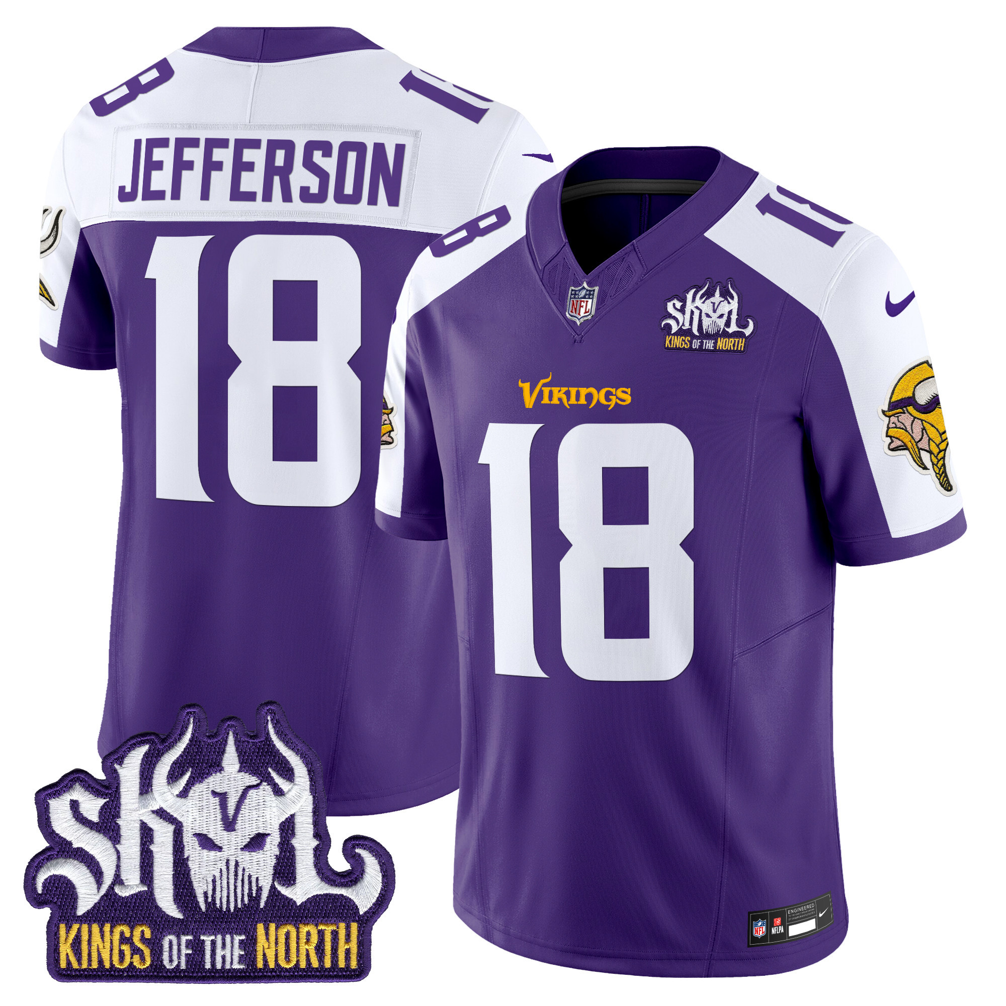 Men's Justin Jefferson Minnesota Vikings Kings Of The North Patch Vapor Limited Purple Alternate Jersey - All Stitched