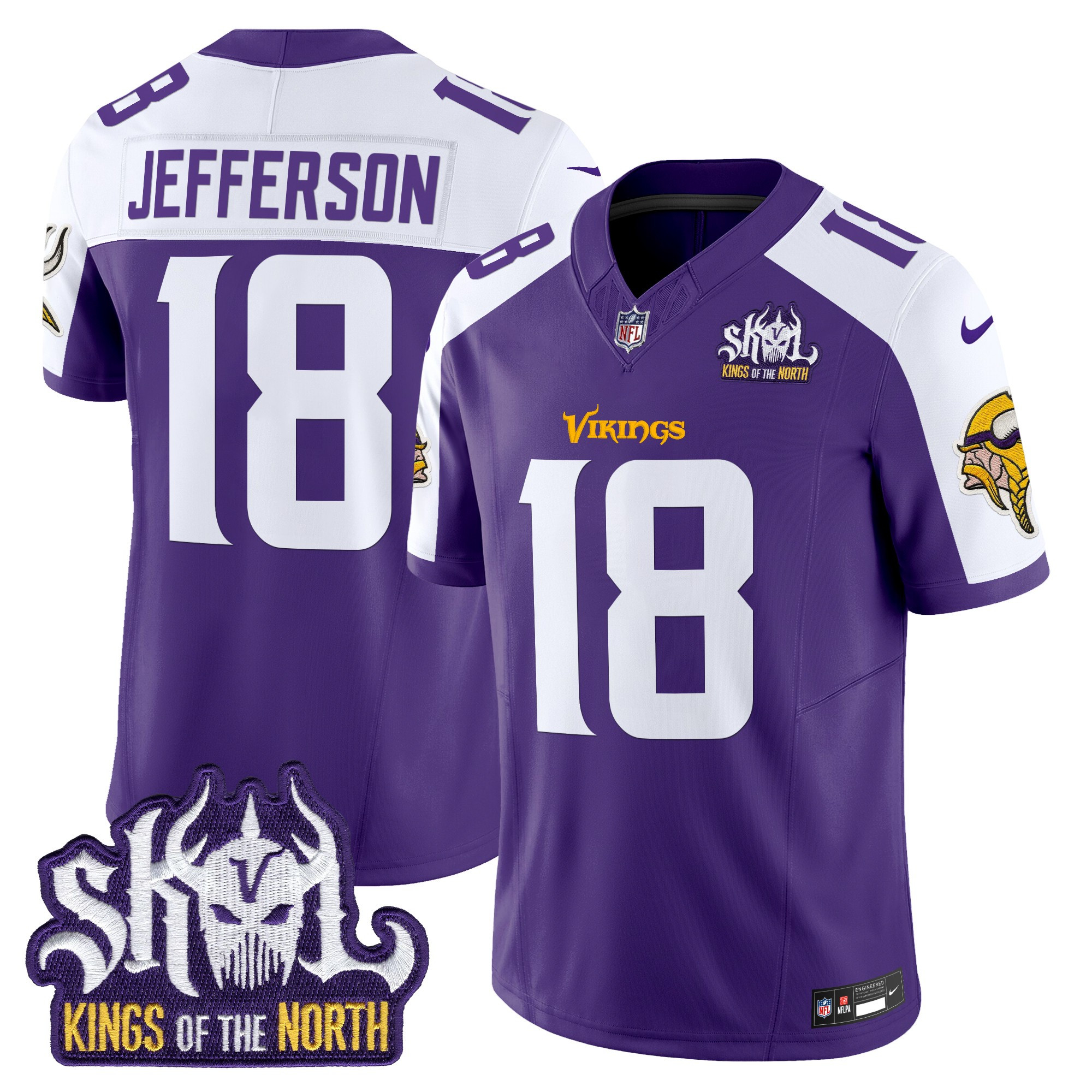 Men's Justin Jefferson Minnesota Vikings Kings Of The North Patch Vapor Limited Purple Alternate Jersey - All Stitched