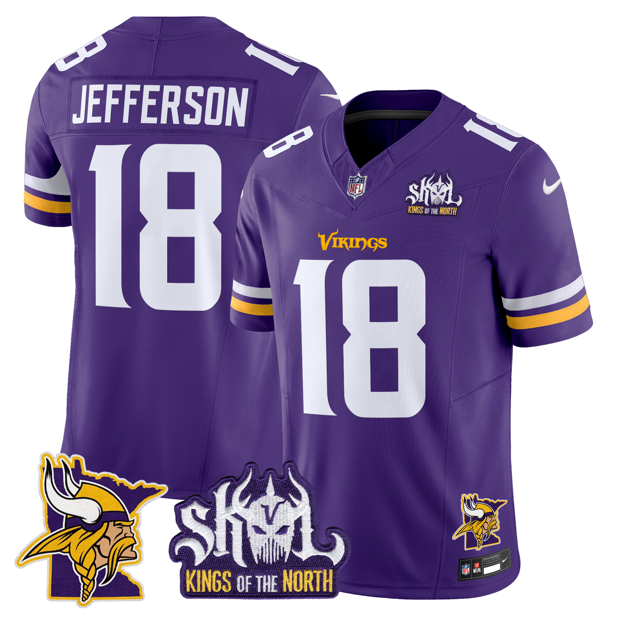 Men's Justin Jefferson Minnesota Vikings Kings Of The North Patch Vapor Limited Purple Jersey - All Stitched