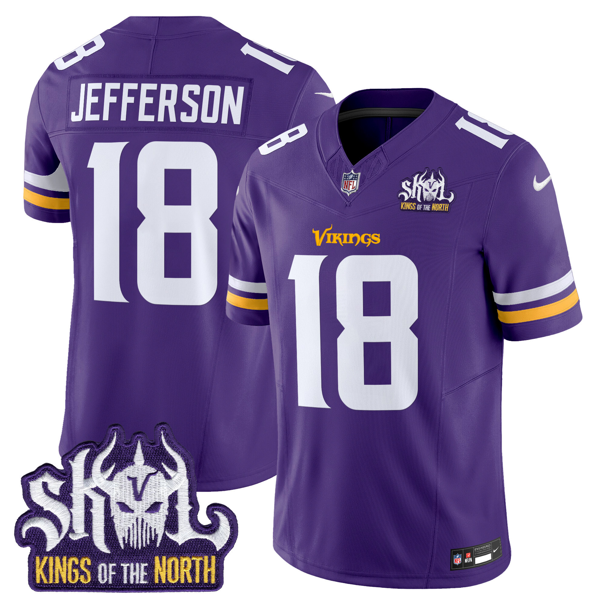Men's Justin Jefferson Minnesota Vikings Kings Of The North Patch Vapor Limited Purple Jersey - All Stitched