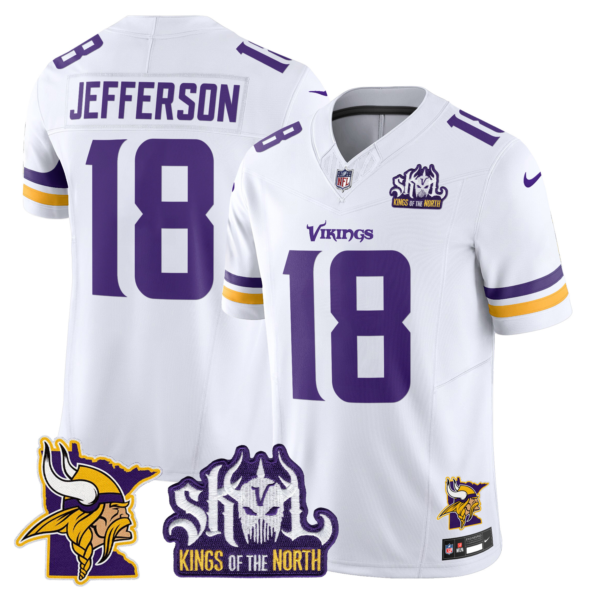 Men's Justin Jefferson Minnesota Vikings Kings Of The North Patch Vapor Limited White Jersey - All Stitched