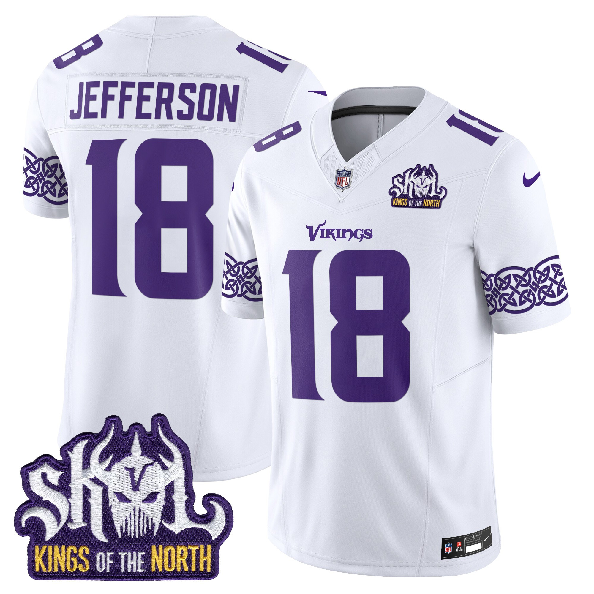 Men's Justin Jefferson Minnesota Vikings Kings Of The North Patch Vapor Limited White Jersey - All Stitched
