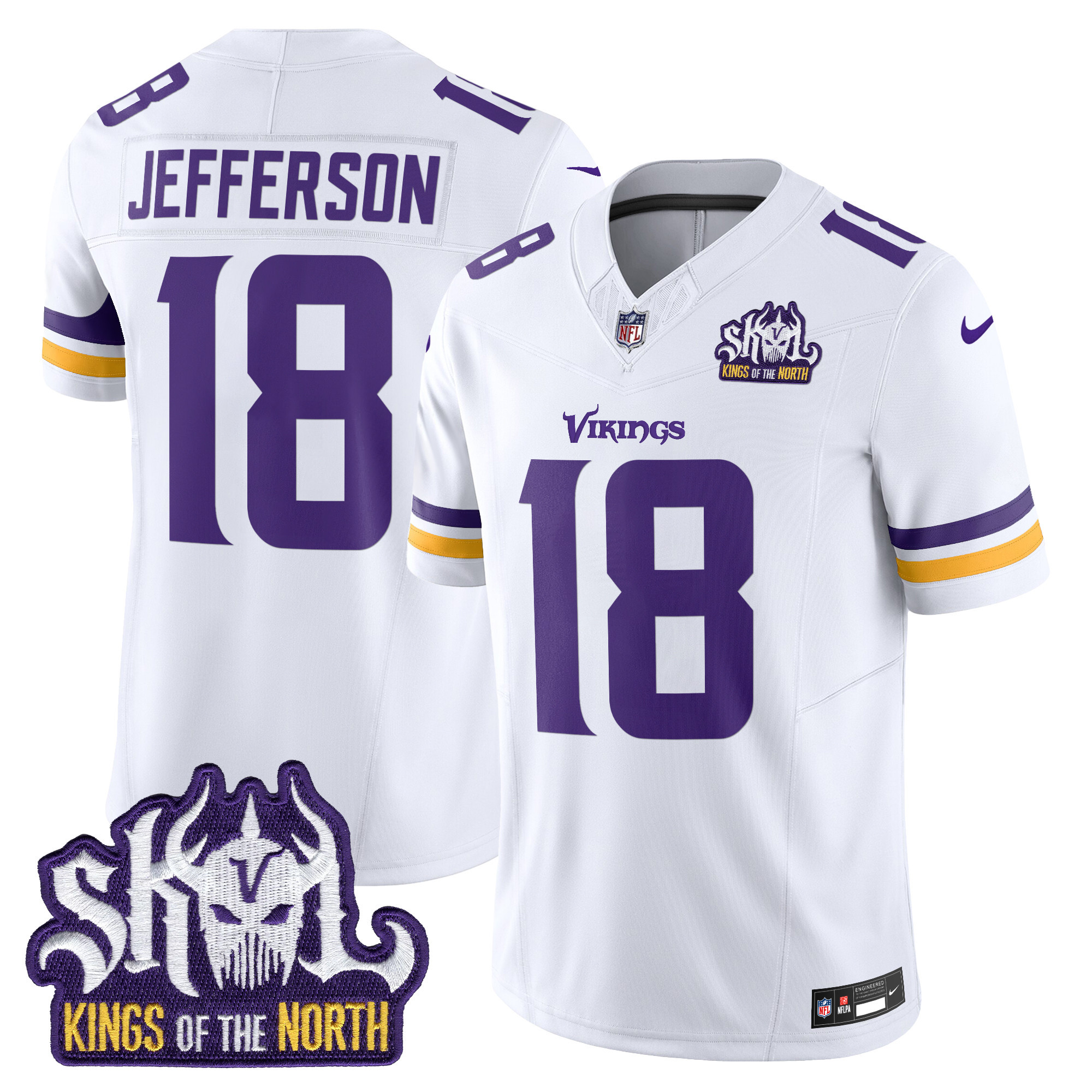 Men's Justin Jefferson Minnesota Vikings Kings Of The North Patch Vapor Limited White Jersey - All Stitched