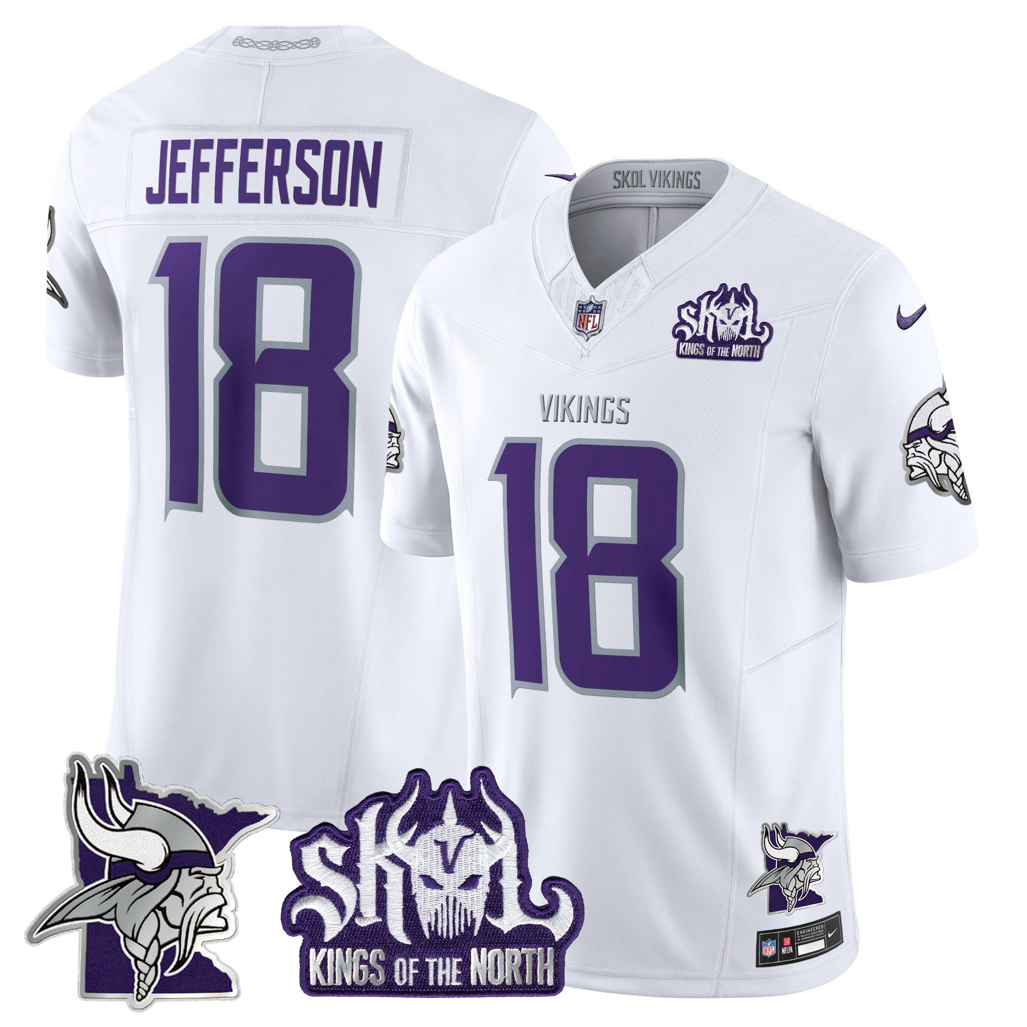 Men's Justin Jefferson Minnesota Vikings Kings Of The North Patch Vapor Limited Winter Warrior Jersey - All Stitched