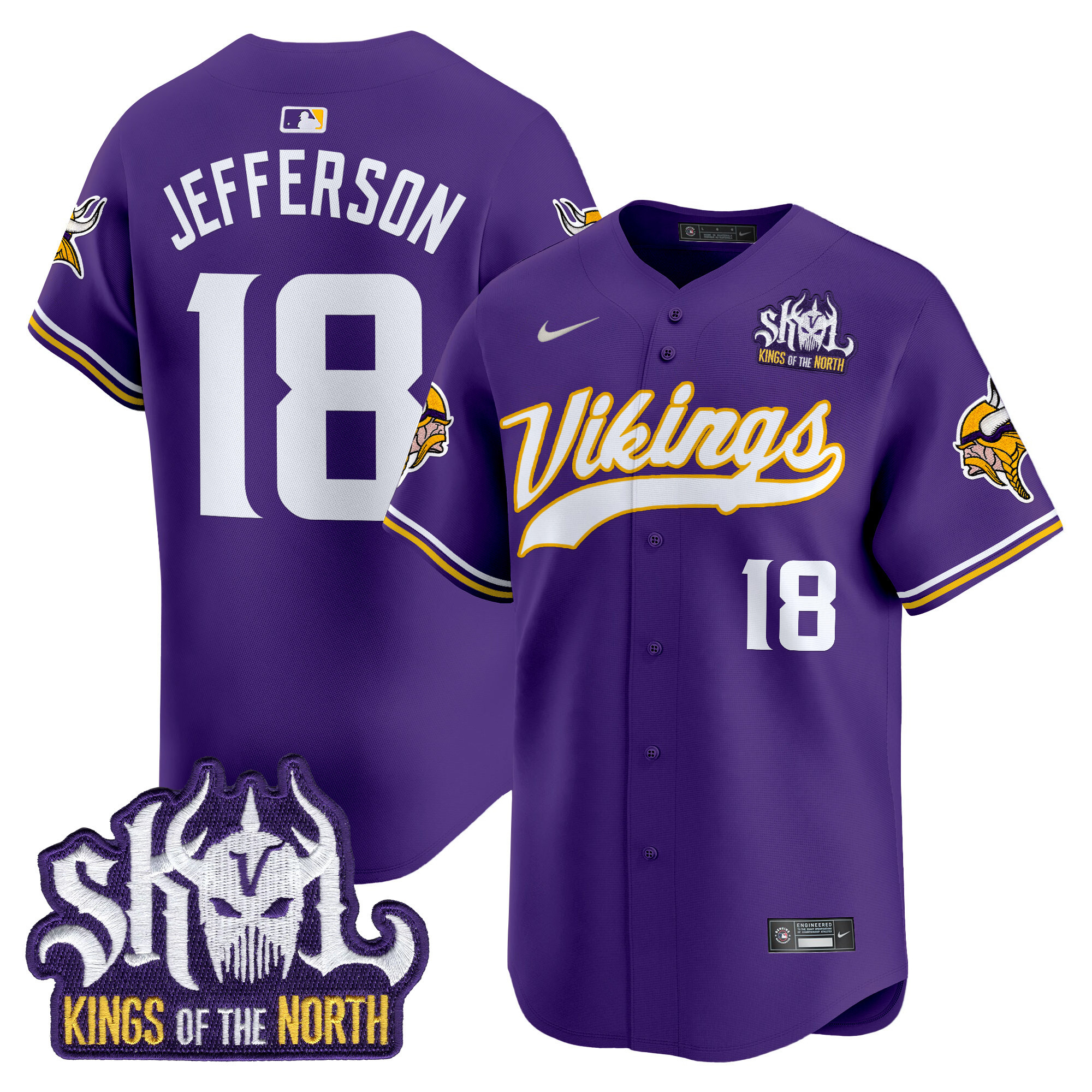 Men's Justin Jefferson Minnesota Vikings Kings Of The North Patch Vapor Premier Limited Purple Jersey - All Stitched