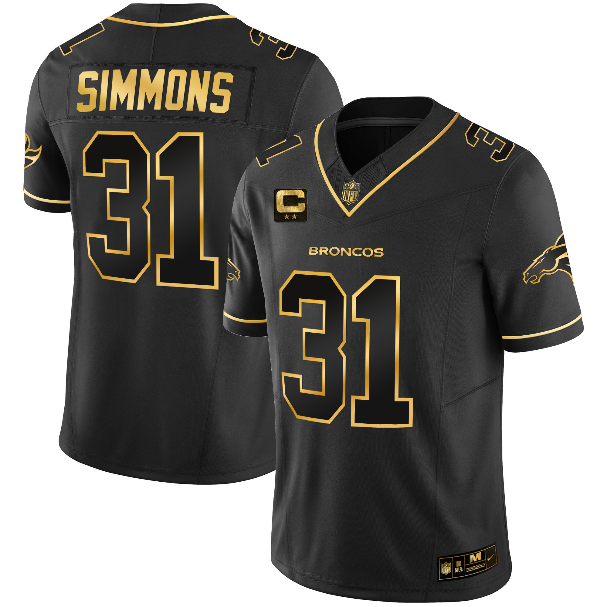 Men's Justin Simmons Denver Broncos Gold Vapor Limited Black Gold Jersey - All Stitched