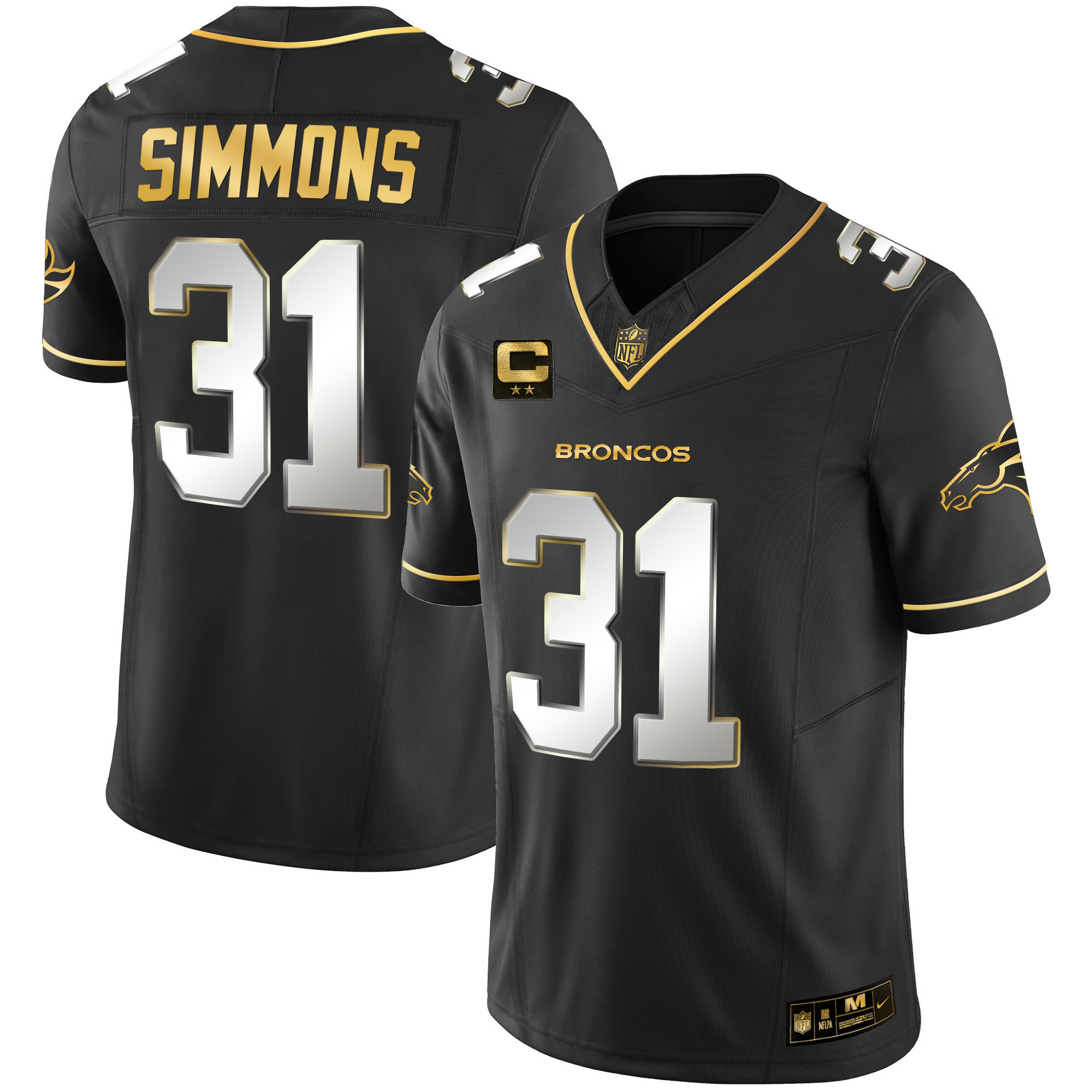 Men's Justin Simmons Denver Broncos Gold Vapor Limited Black Limitted Jersey - All Stitched