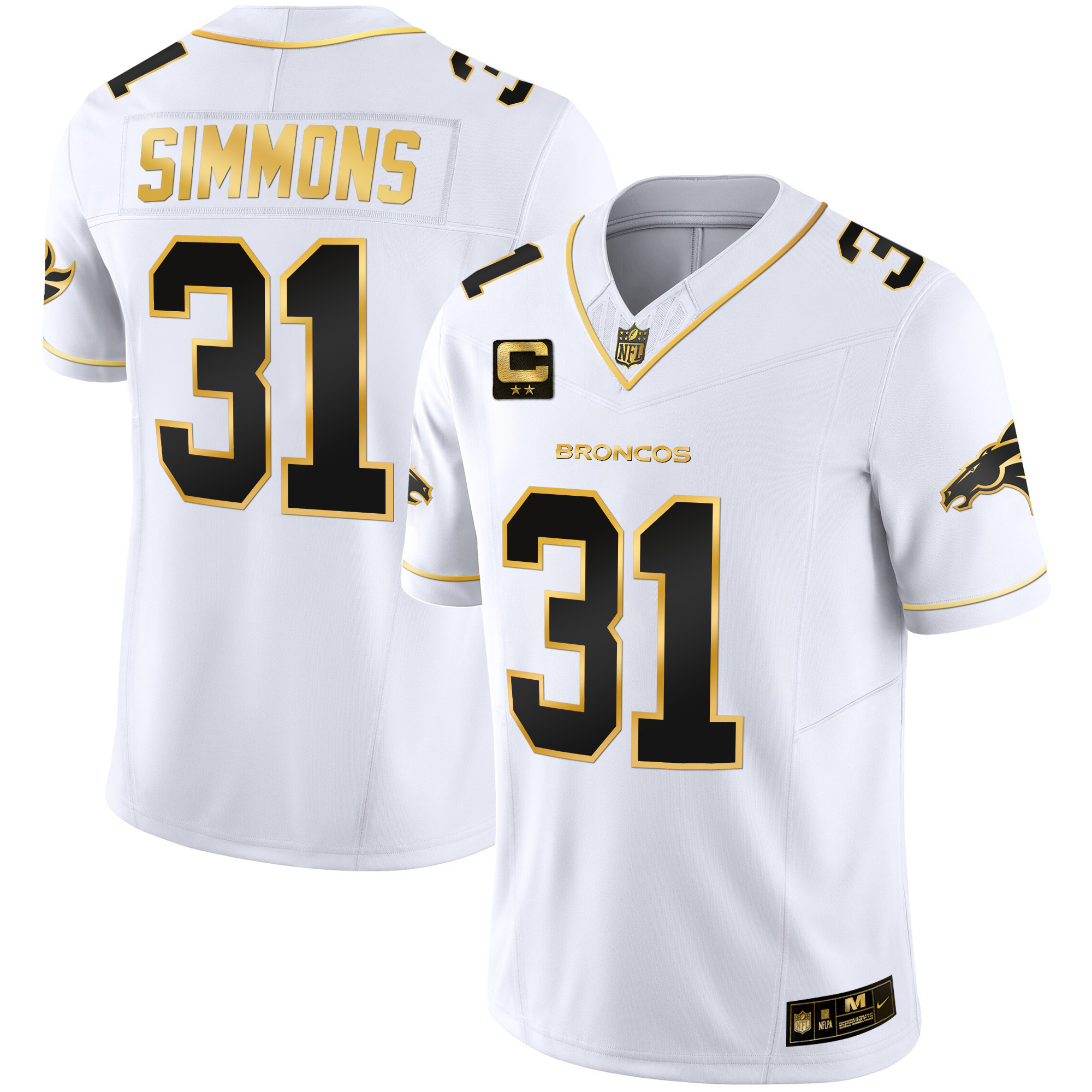 Men's Justin Simmons Denver Broncos Gold Vapor Limited White Gold Jersey - All Stitched