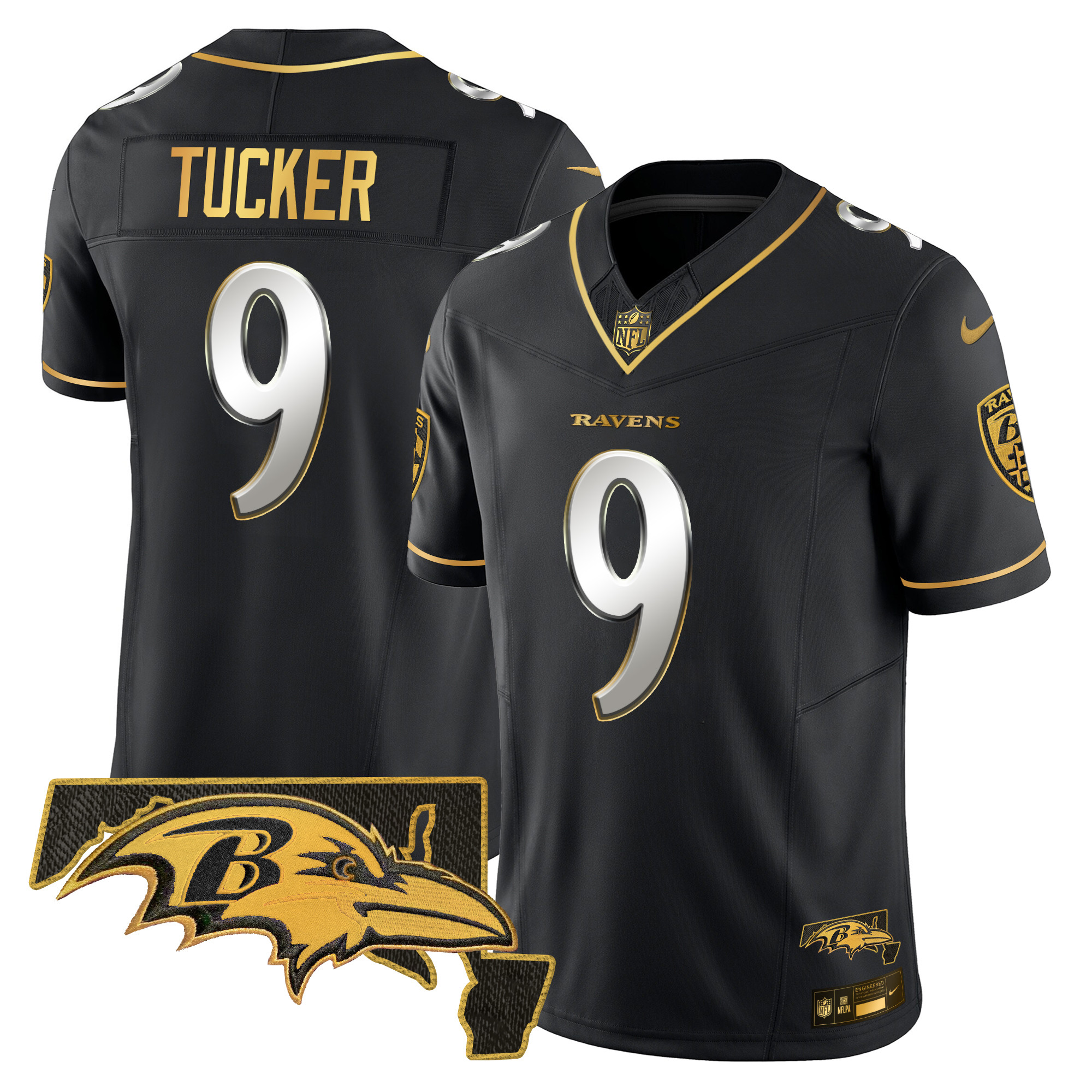 Men's Justin Tucker Baltimore Ravens 2024 Gold Vapor Limited Black Limited Jersey - All Stitched