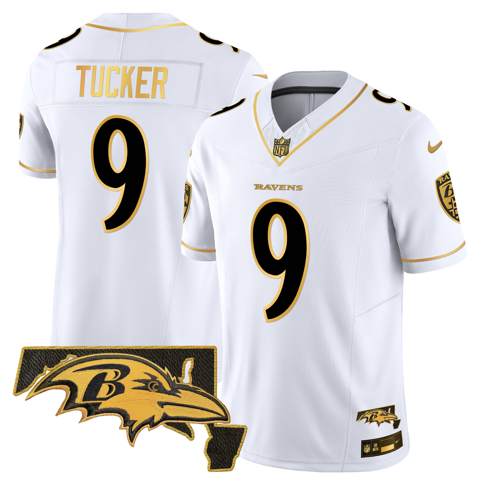 Men's Justin Tucker Baltimore Ravens 2024 Gold Vapor Limited White Gold Jersey - All Stitched