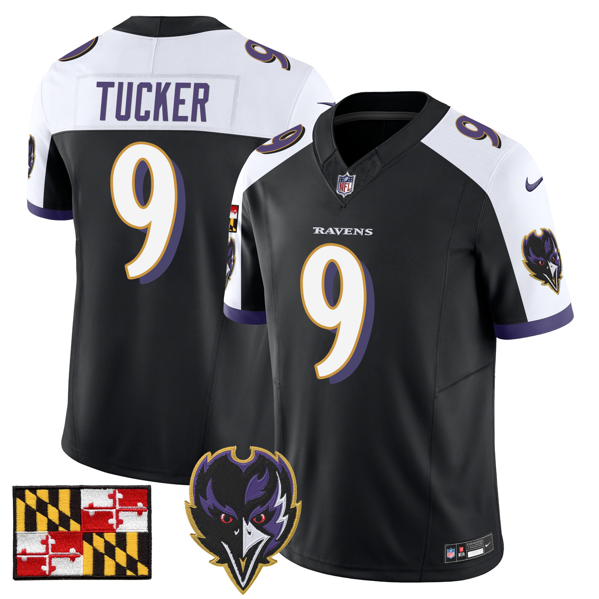 Men's Justin Tucker Baltimore Ravens 2024 Maryland Flag Vapor Limited Black Alternate Jersey - All Stitched
