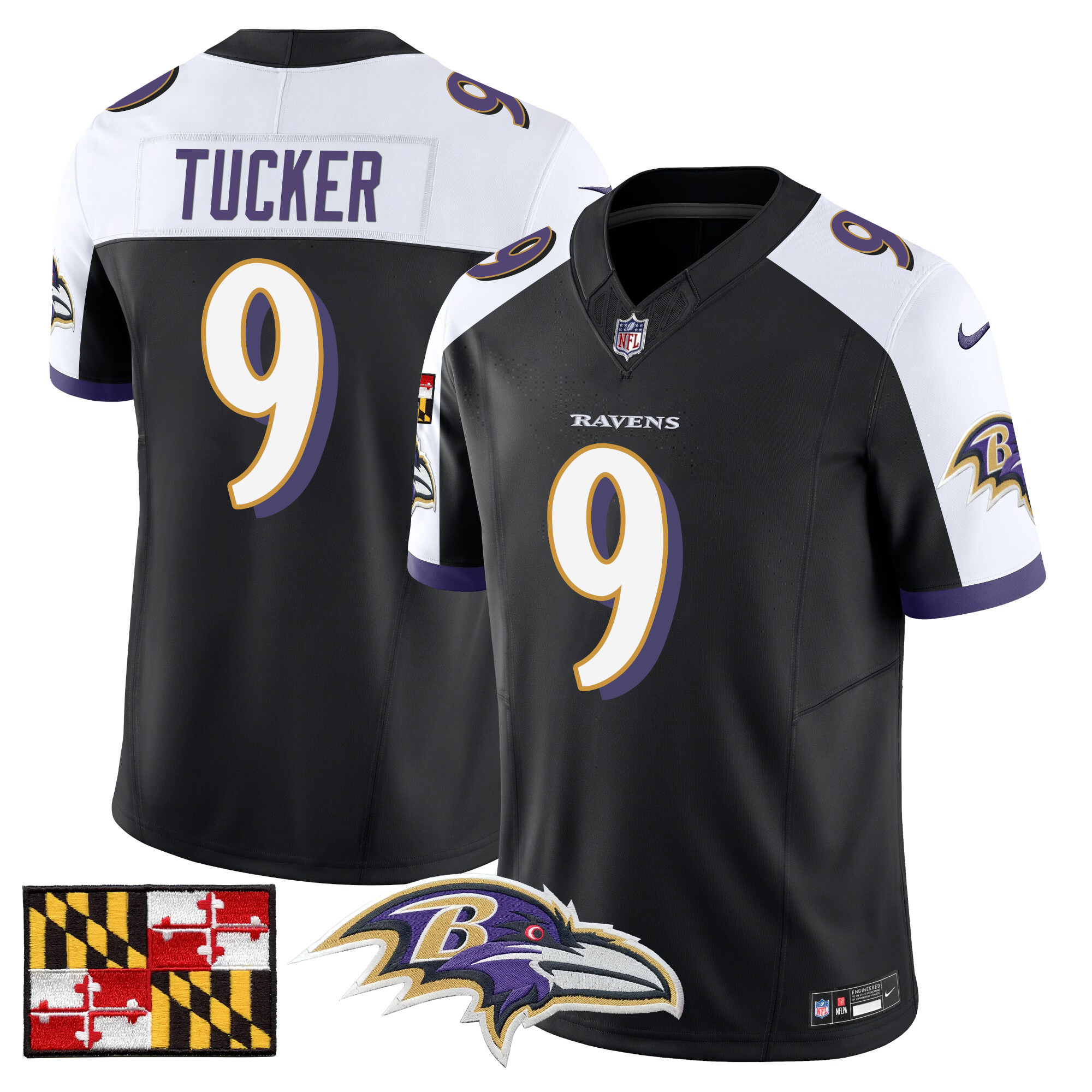 Men's Justin Tucker Baltimore Ravens 2024 Maryland Flag Vapor Limited Black Alternate Jersey - All Stitched