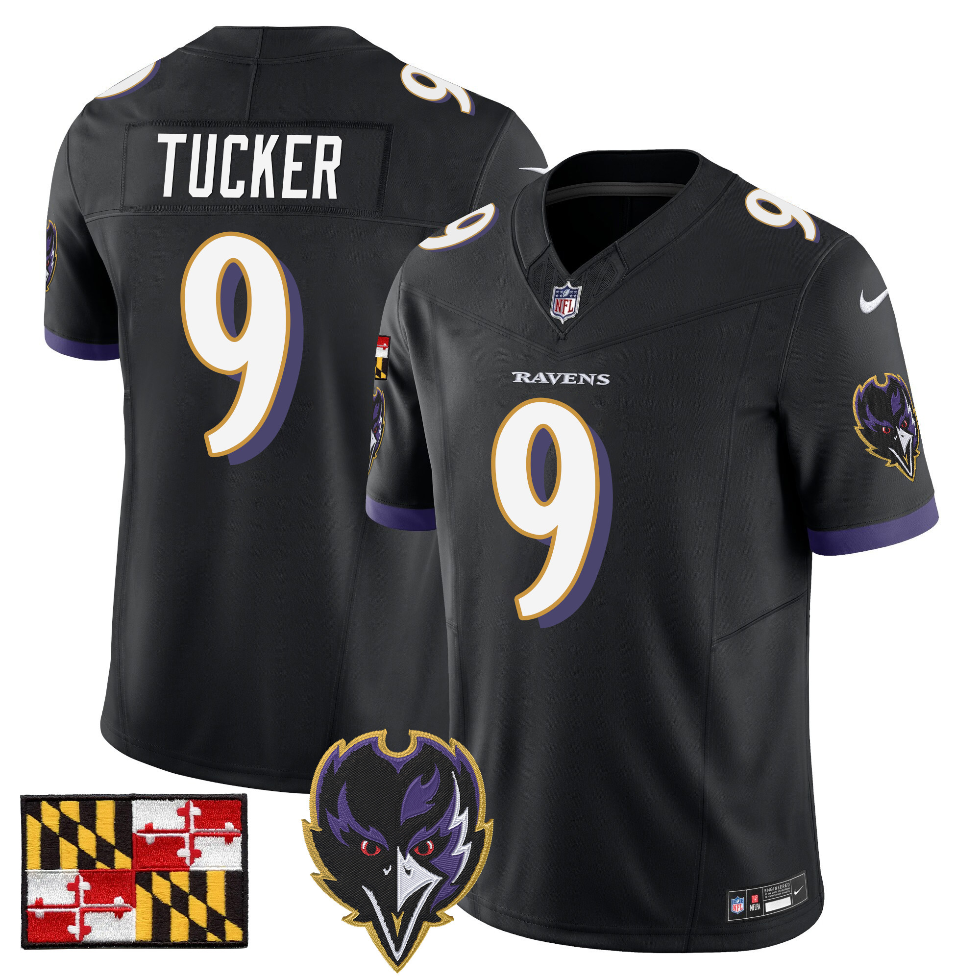 Men's Justin Tucker Baltimore Ravens 2024 Maryland Flag Vapor Limited Black Jersey - All Stitched