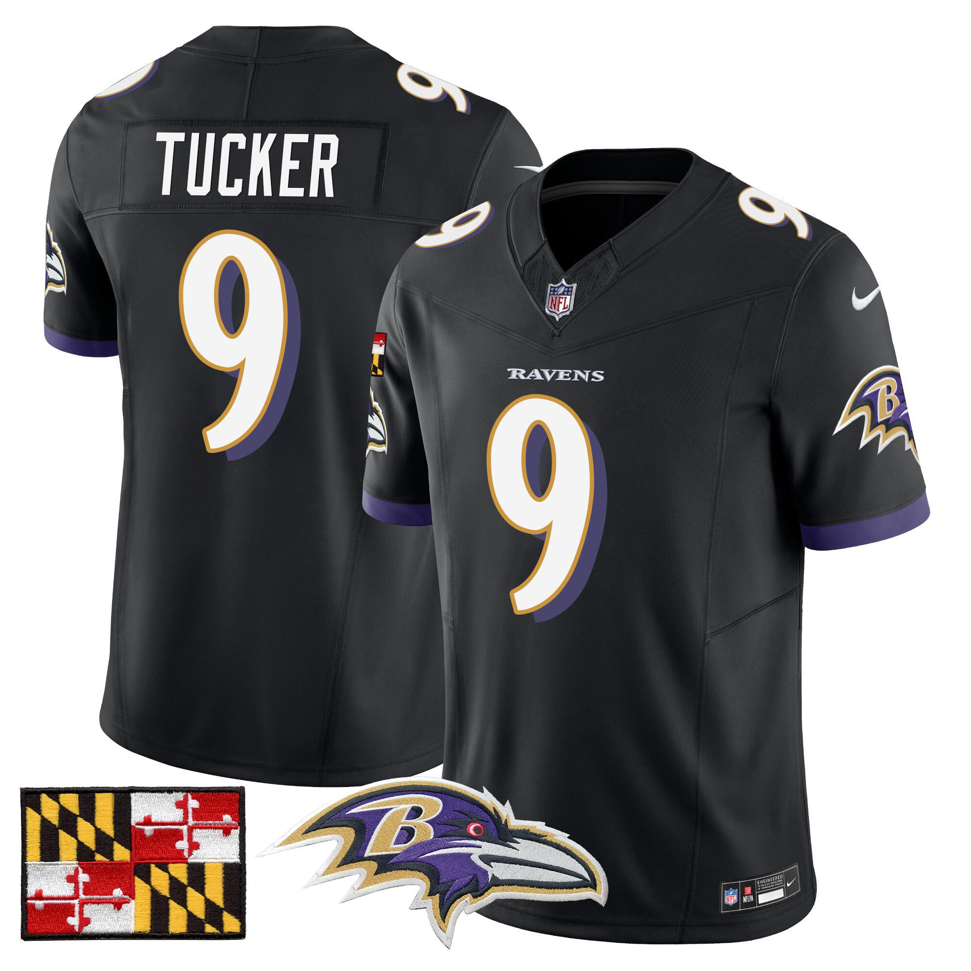 Men's Justin Tucker Baltimore Ravens 2024 Maryland Flag Vapor Limited Black Jersey - All Stitched