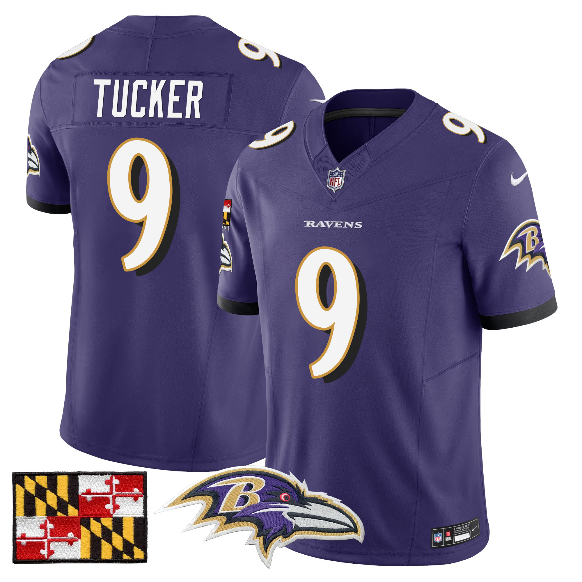 Men's Justin Tucker Baltimore Ravens 2024 Maryland Flag Vapor Limited Purple Jersey - All Stitched