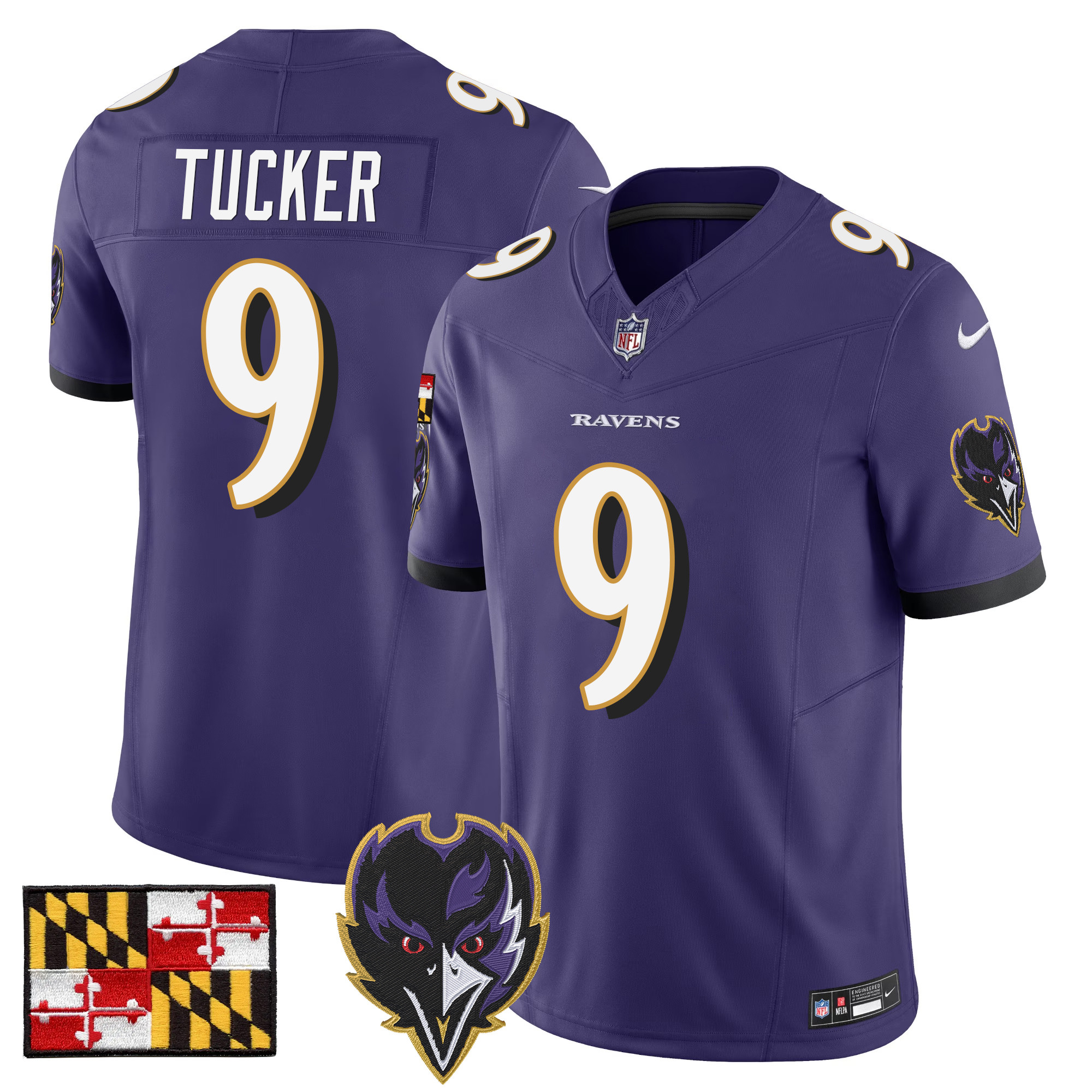 Men's Justin Tucker Baltimore Ravens 2024 Maryland Flag Vapor Limited Purple Jersey - All Stitched