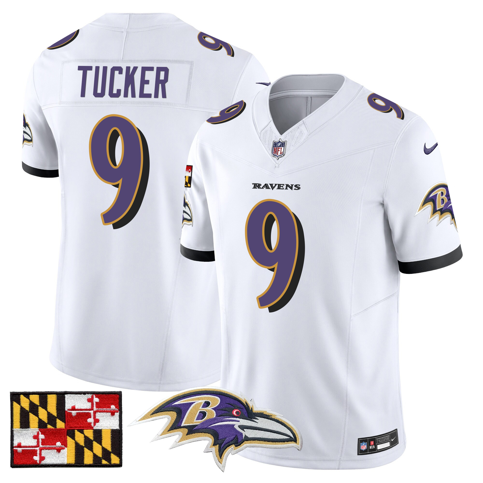 Men's Justin Tucker Baltimore Ravens 2024 Maryland Flag Vapor Limited White Jersey - All Stitched