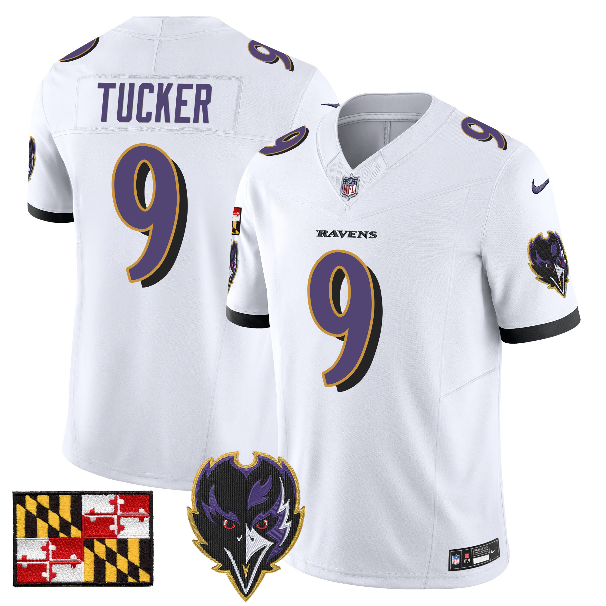 Men's Justin Tucker Baltimore Ravens 2024 Maryland Flag Vapor Limited White Jersey - All Stitched