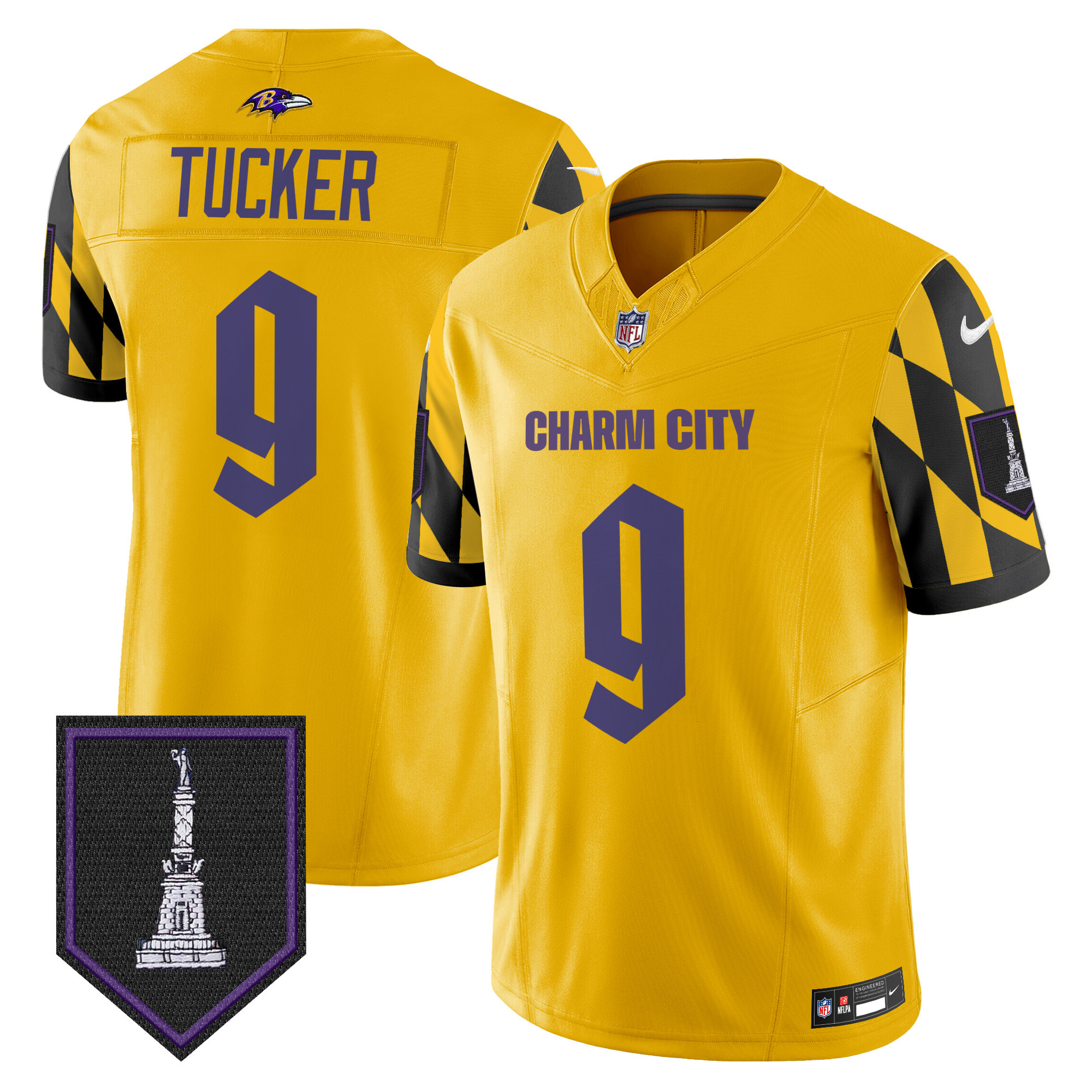 Men's Justin Tucker Baltimore Ravens City Edition Patch Vapor Limited Gold Jersey - All Stitched