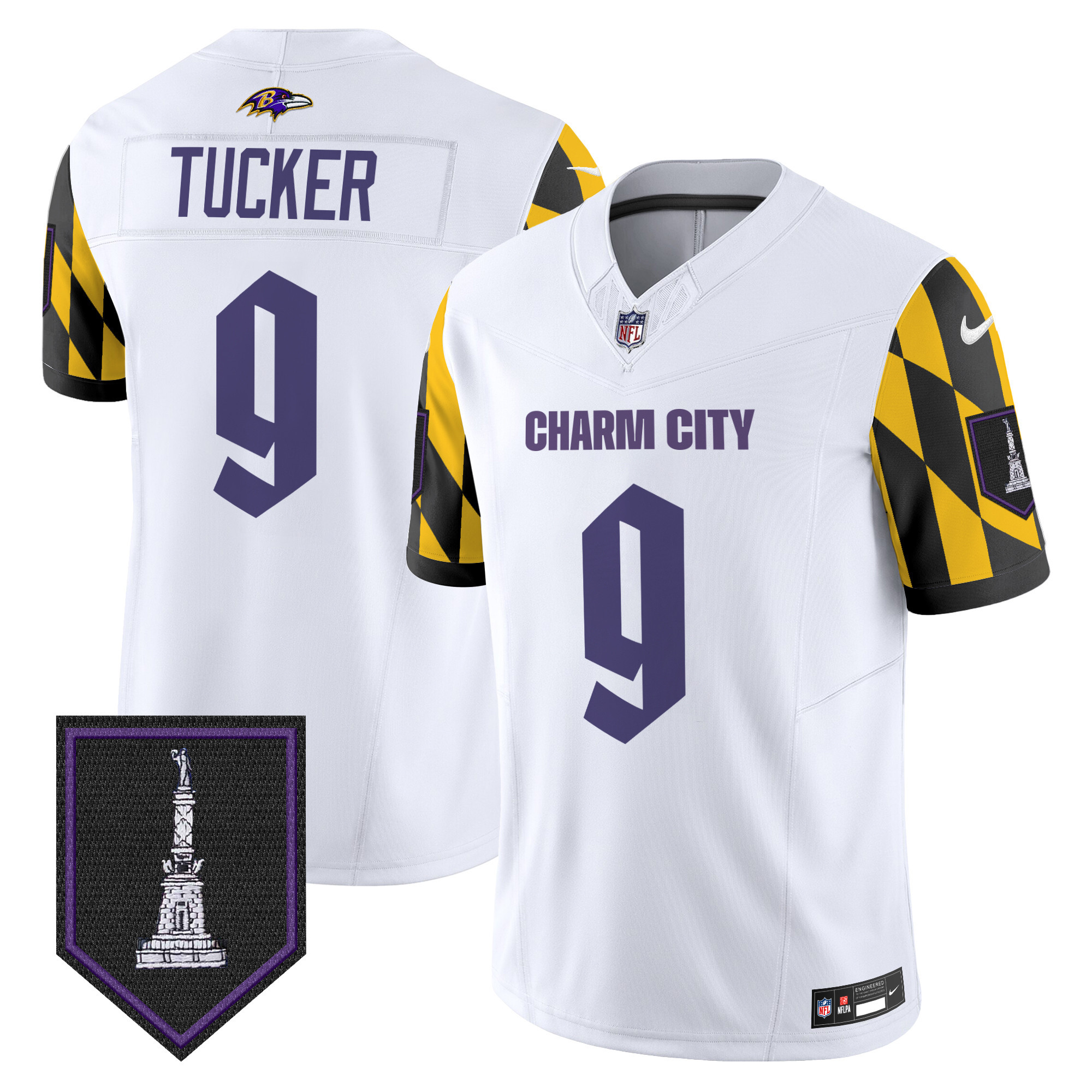 Men's Justin Tucker Baltimore Ravens City Edition Patch Vapor Limited White Jersey - All Stitched