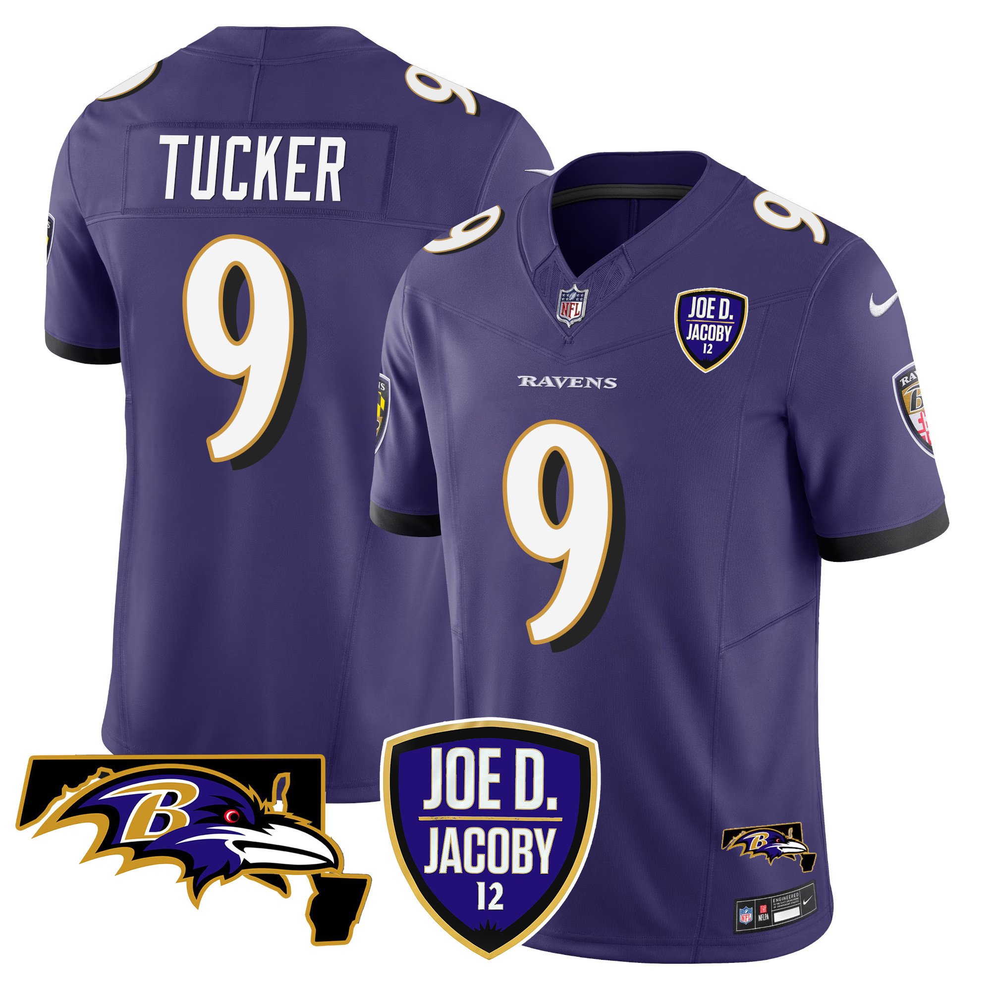 Men's Justin Tucker Baltimore Ravens Joe D & Jacoby Patch Vapor Limited Purple Jersey - All Stitched