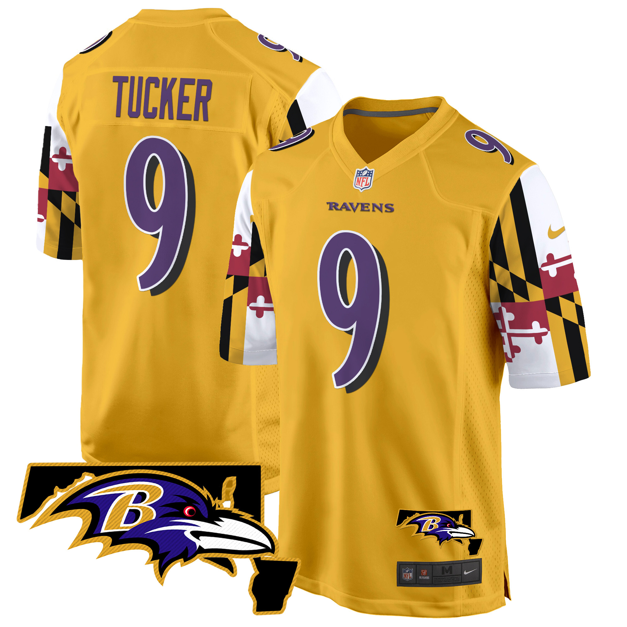 Men's Justin Tucker Baltimore Ravens Maryland Flag Game Gold Jersey - All Stitched