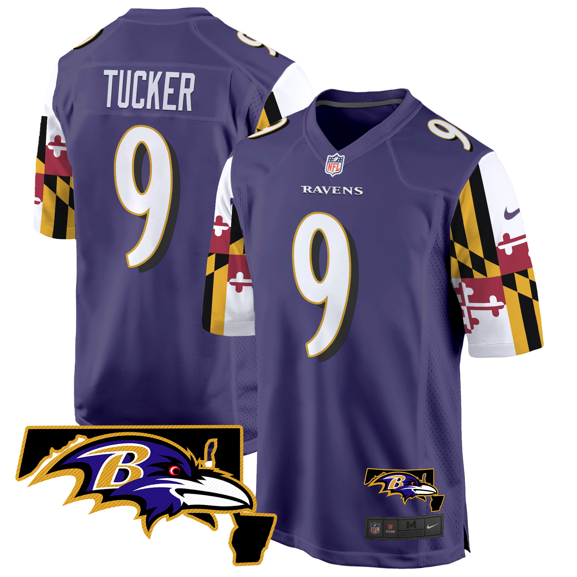 Men's Justin Tucker Baltimore Ravens Maryland Flag Game Purple Jersey - All Stitched