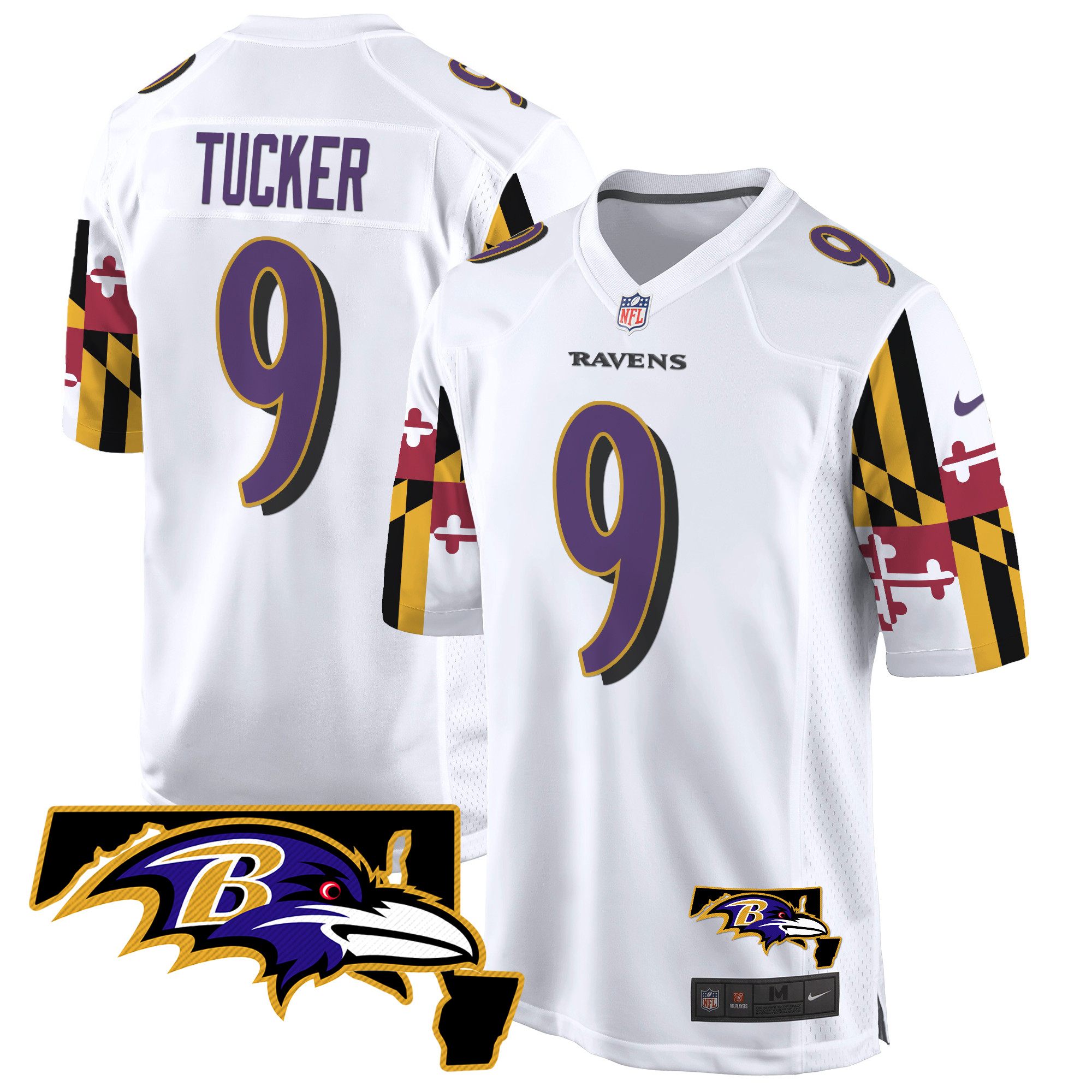 Men's Justin Tucker Baltimore Ravens Maryland Flag Game White Jersey - All Stitched