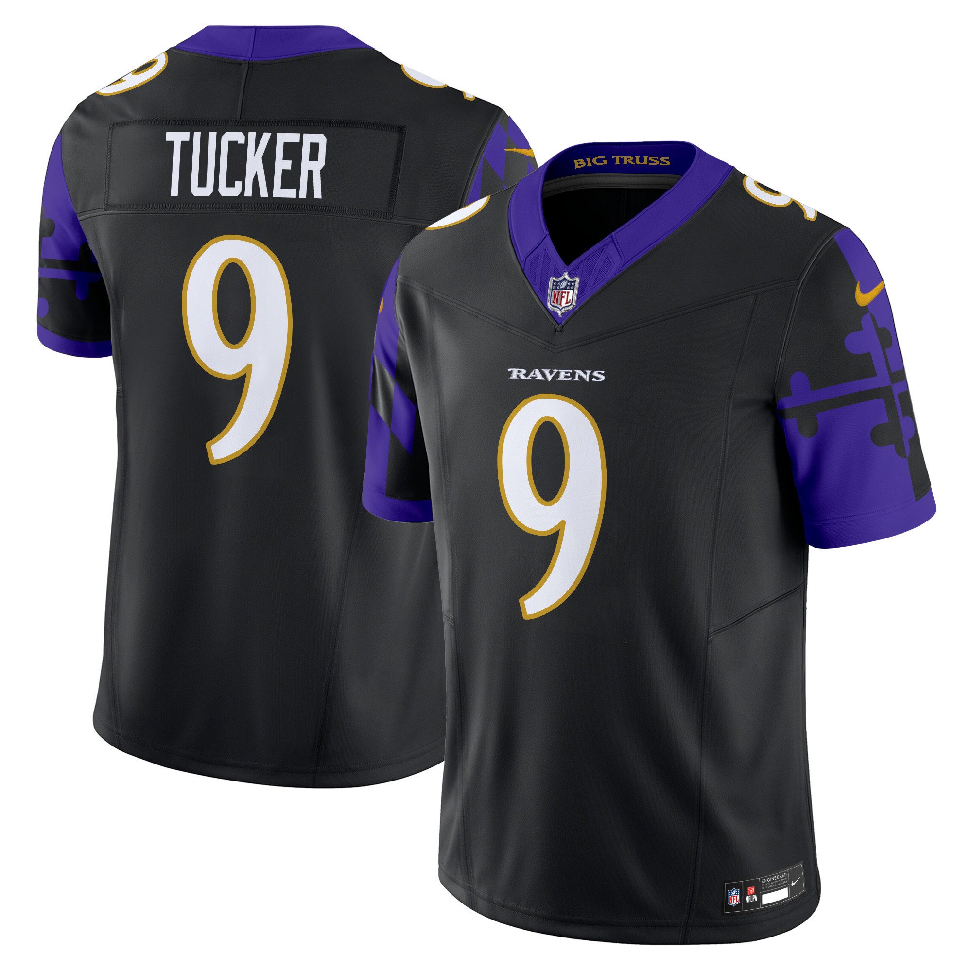 Men's Justin Tucker Baltimore Ravens Maryland Flag Vapor Limited Black Jersey - All Stitched