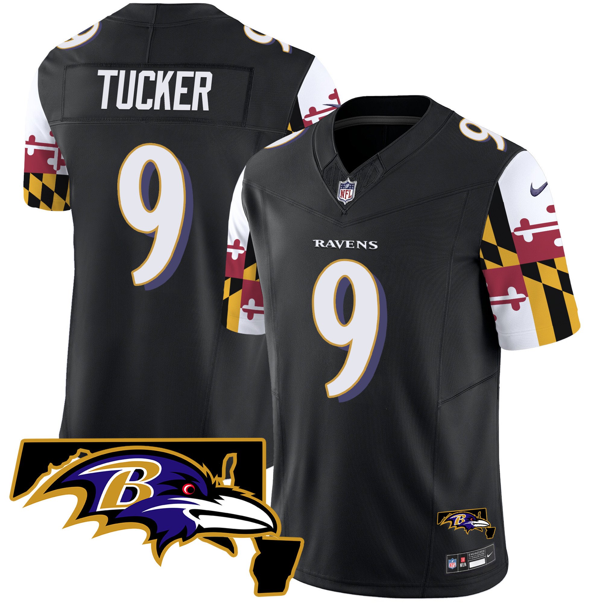 Men's Justin Tucker Baltimore Ravens Maryland Flag Vapor Limited Black Jersey V2 - All Stitched