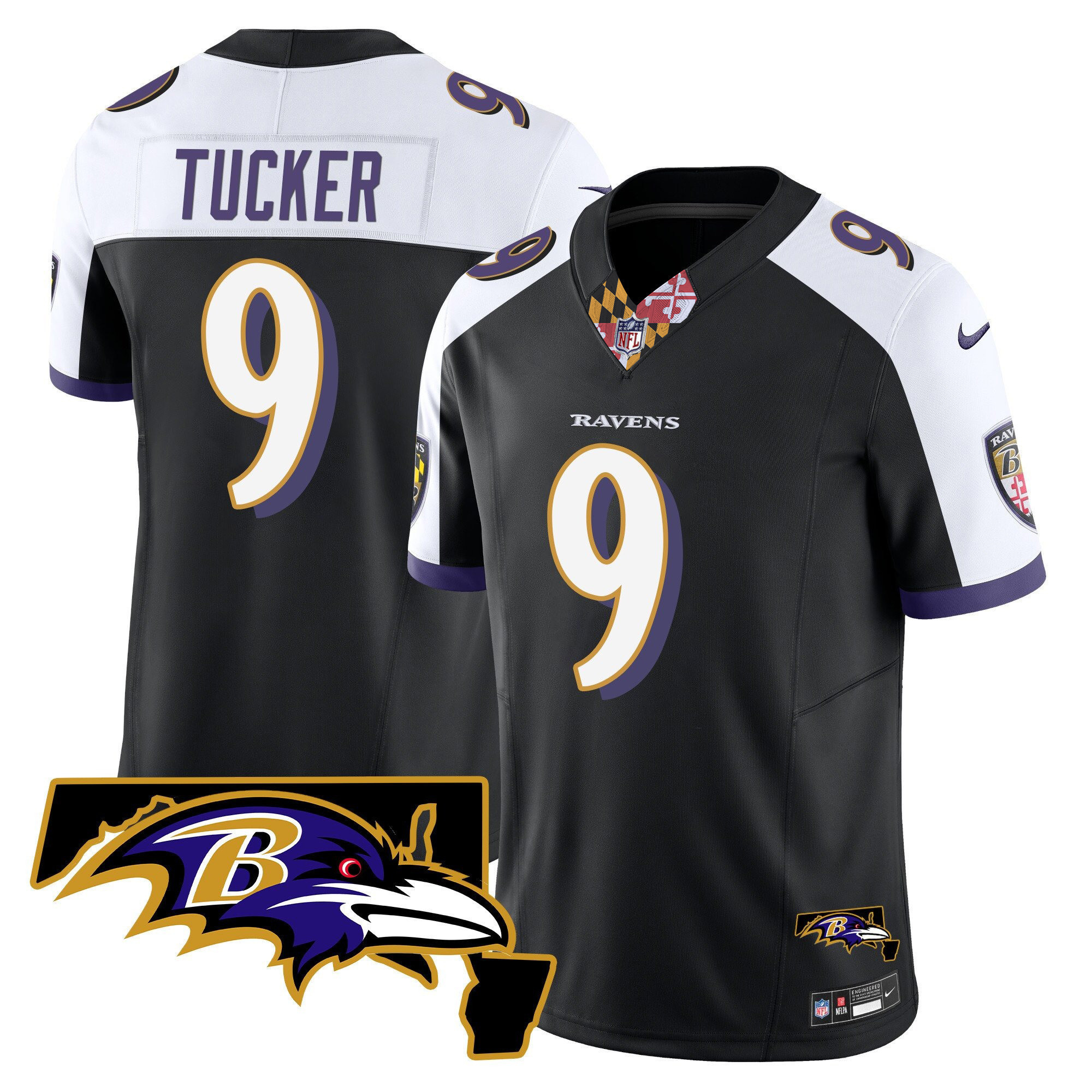 Men's Justin Tucker Baltimore Ravens Maryland Patch Vapor Limited Black Alternate Jersey - All Stitched