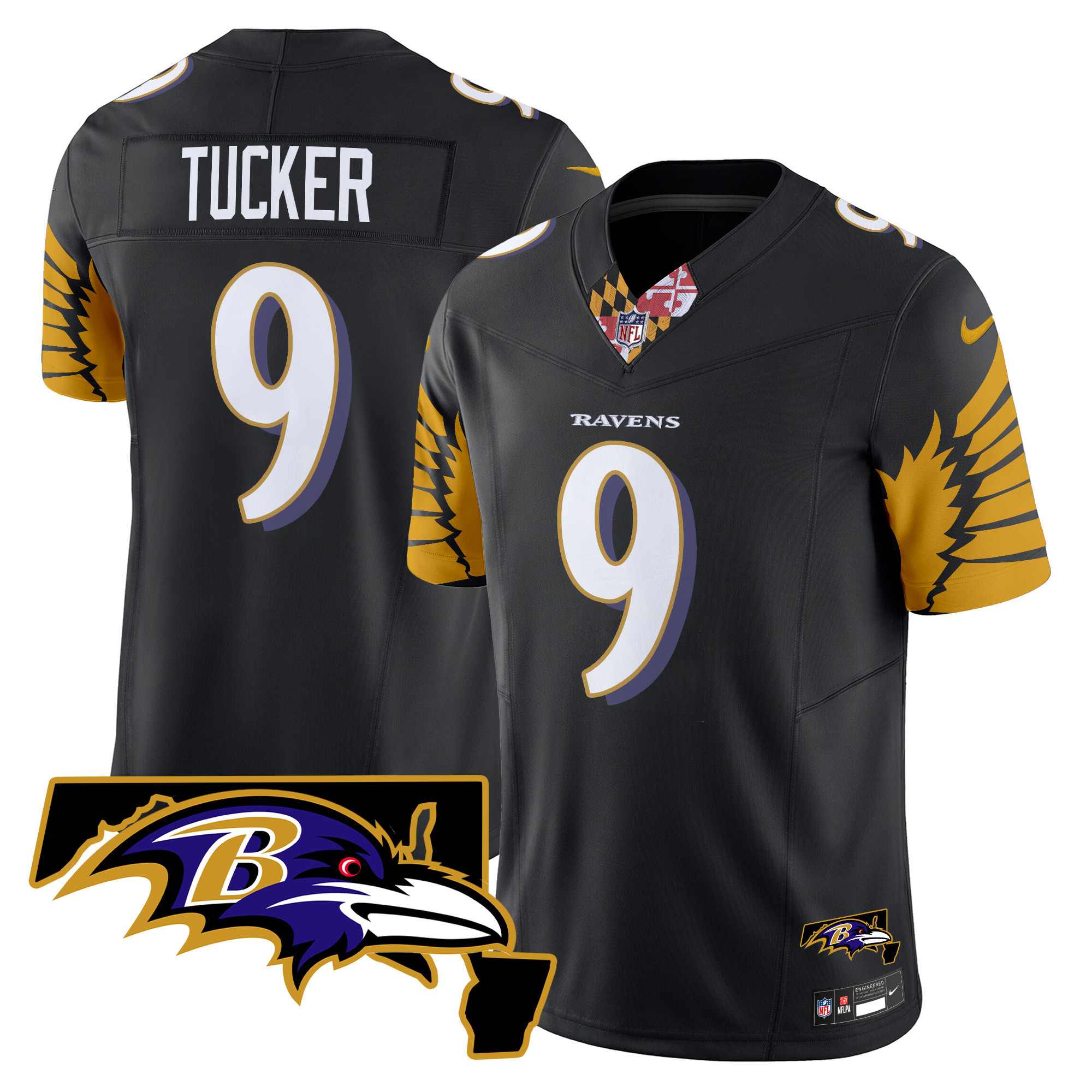 Men's Justin Tucker Baltimore Ravens Maryland Patch Vapor Limited Black Jersey - All Stitched