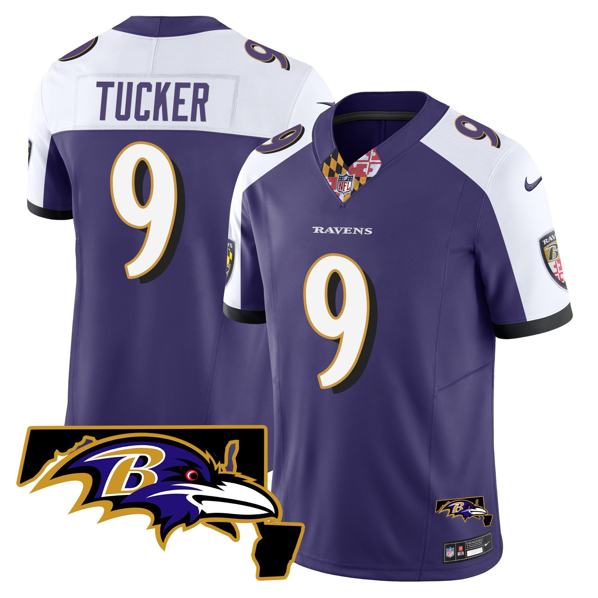 Men's Justin Tucker Baltimore Ravens Maryland Patch Vapor Limited Purple Alternate Jersey - All Stitched
