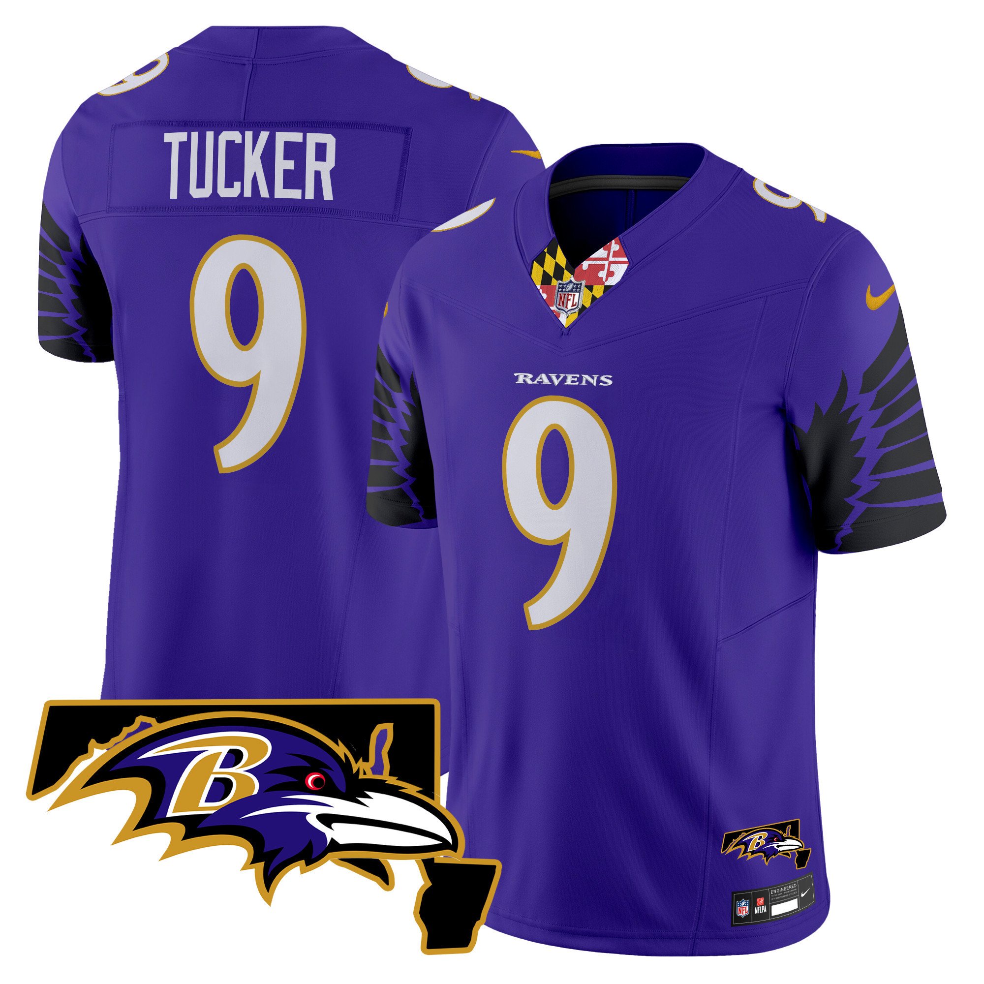 Men's Justin Tucker Baltimore Ravens Maryland Patch Vapor Limited Purple Jersey V2 - All Stitched