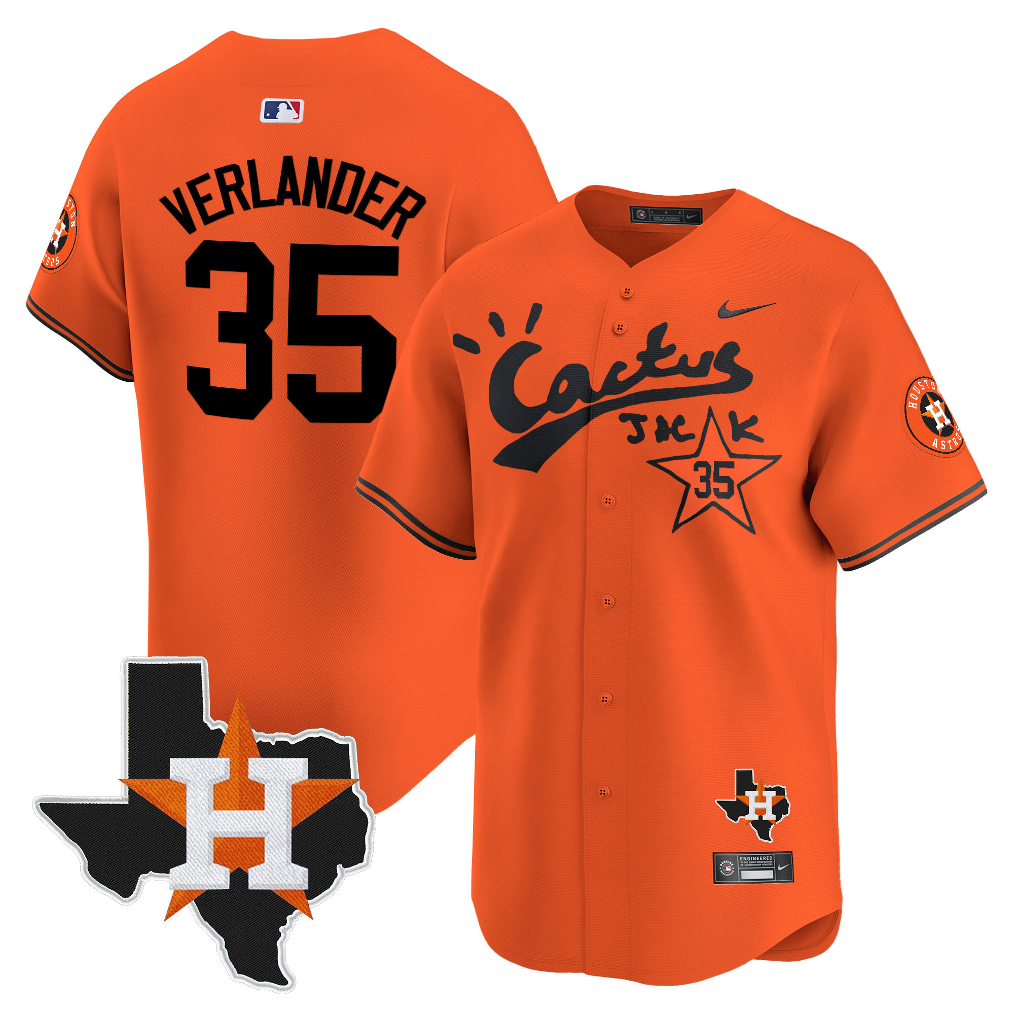 Men's Justin Verlander Cactus Jack Patch Vapor Premier Limited Orange Houston Astros Jersey - All Stitched