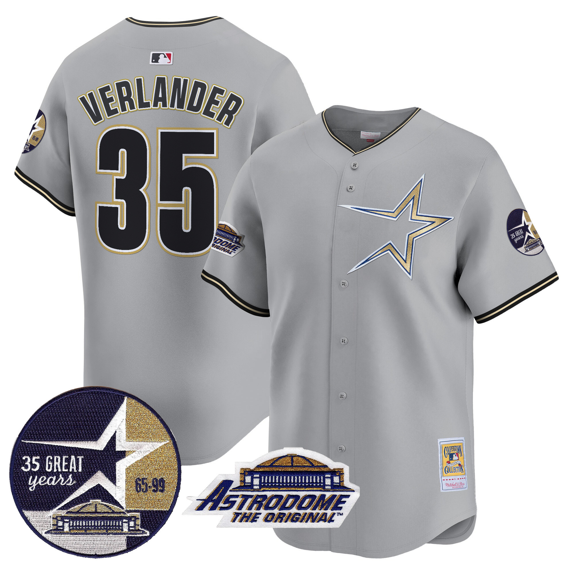 Men's Justin Verlander Houston Astros 1999 Throwback 35th & Astrodome Patch Vapor Premier Limited Gray Jersey - All Stitched