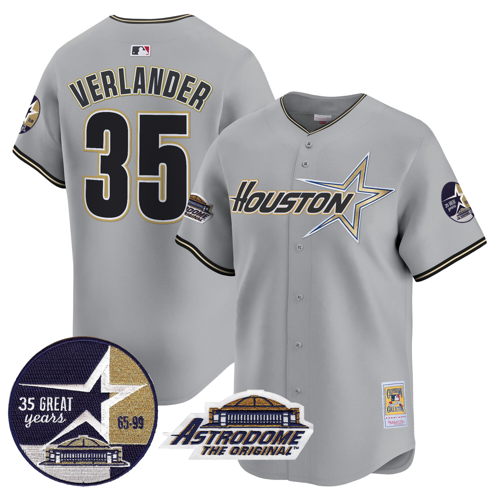 Men's Justin Verlander Houston Astros 1999 Throwback 35th & Astrodome Patch Vapor Premier Limited Gray Jersey V2 - All Stitched