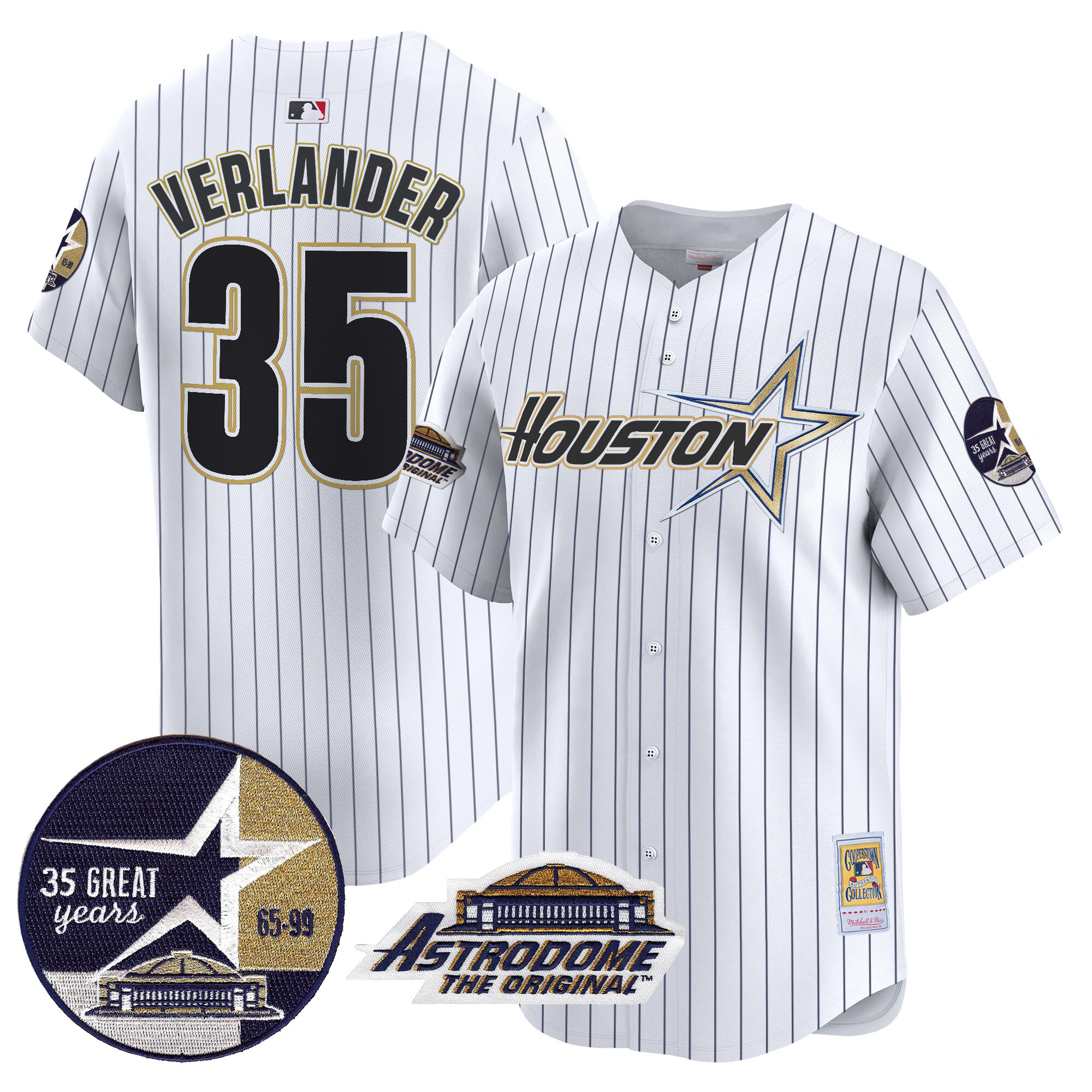 Men's Justin Verlander Houston Astros 1999 Throwback 35th & Astrodome Patch Vapor Premier Limited Pinstripe Jersey V2 - All Stitched